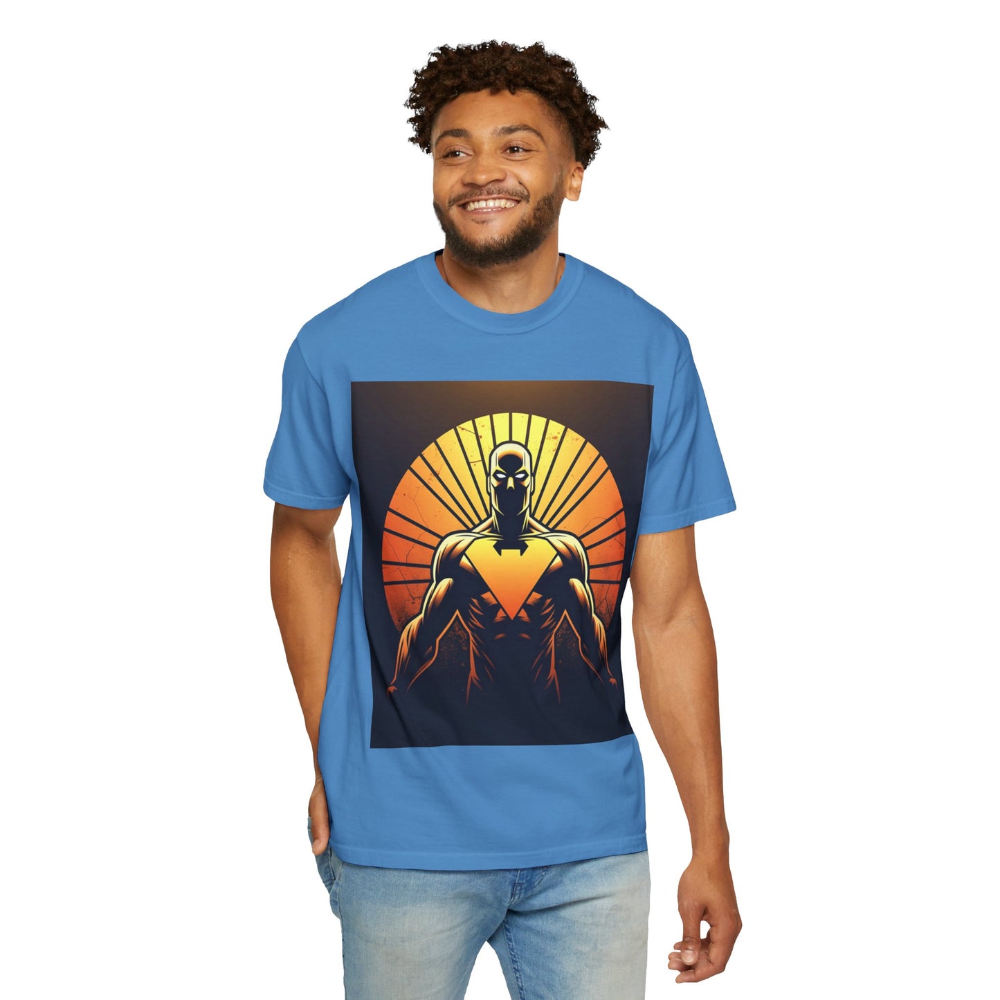 Superhero Sunrise T-Shirt — Bold Chest Emblem Graphic