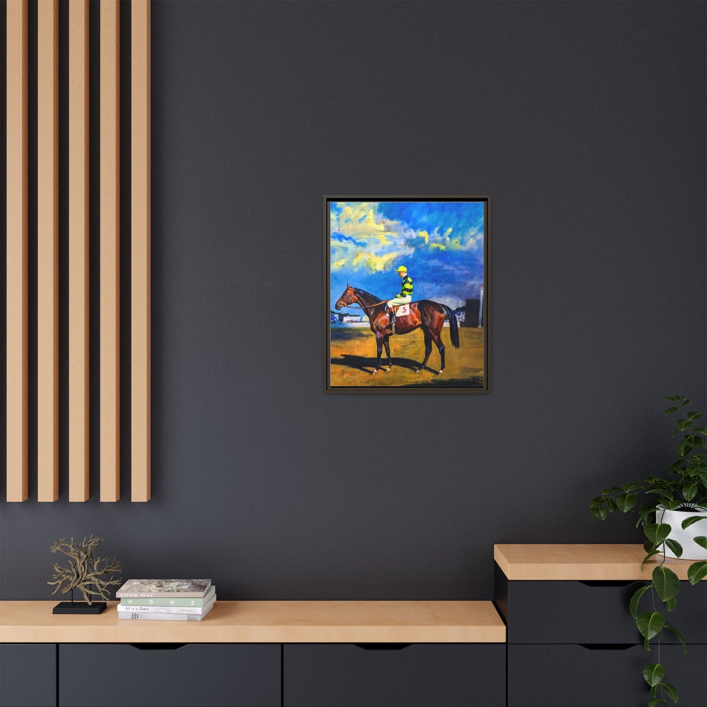Framed Matte Canvas — Jockey on Racehorse Vintage Equestrian Wall Art