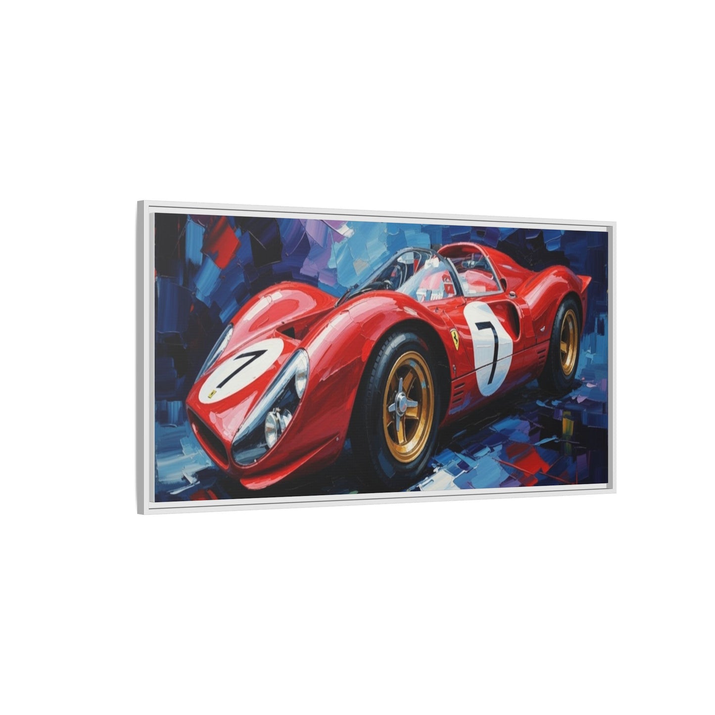 Vintage Ferrari Red Racecar Matte Canvas Framed Wall Art