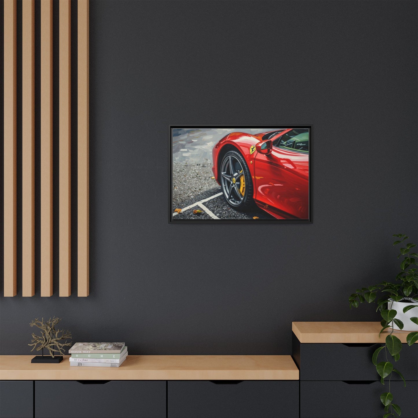 Framed Matte Canvas: Red Sports Car Close-Up Art Print