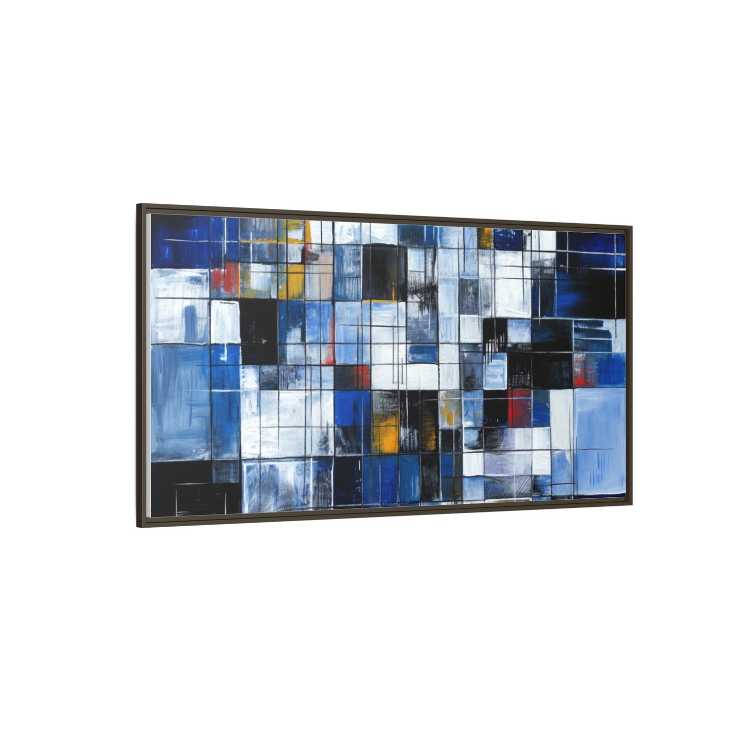 Abstract Blue Grid Matte Canvas Framed Art Print