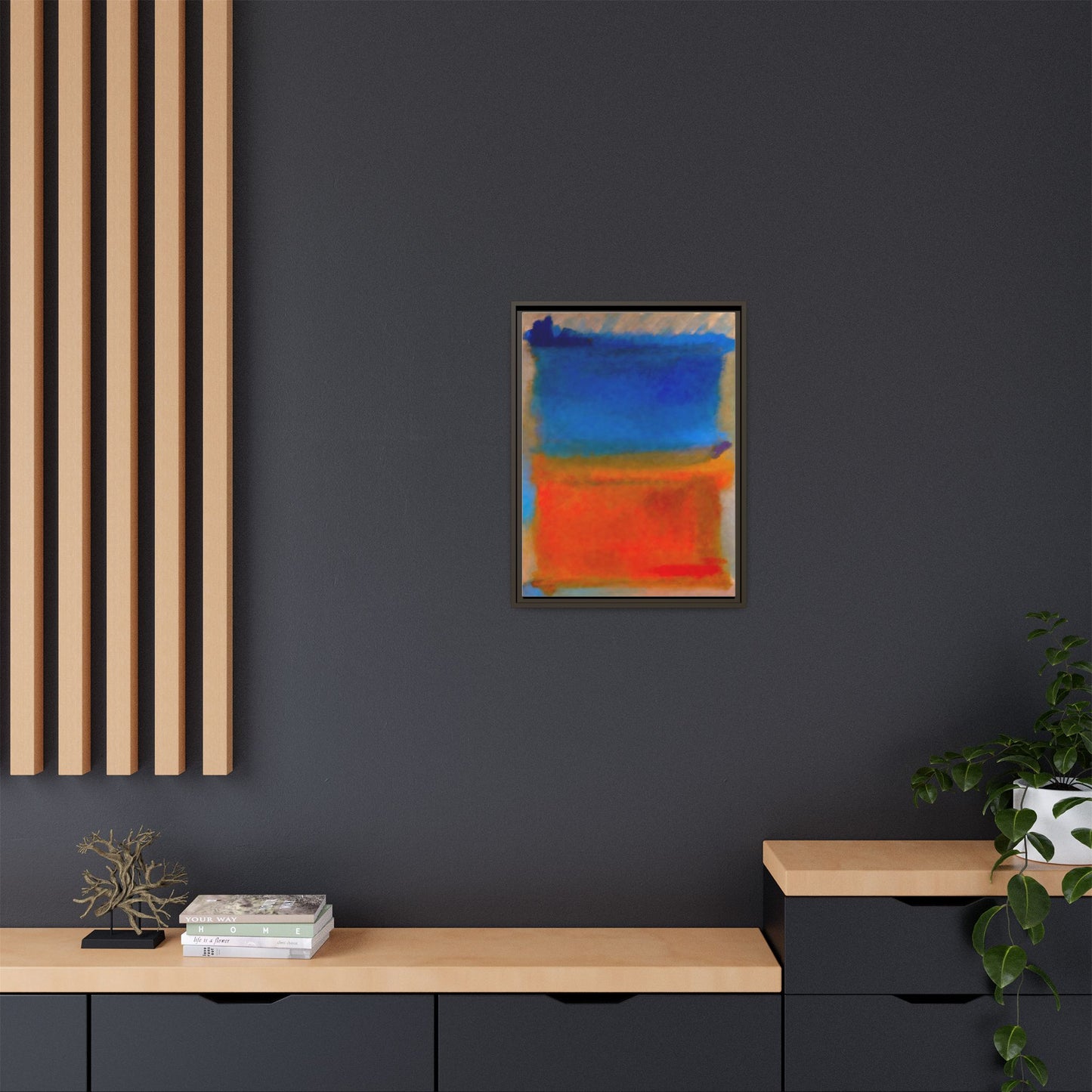 Abstract Color Block Matte Canvas Framed Wall Art — Blue & Orange Modern Painting