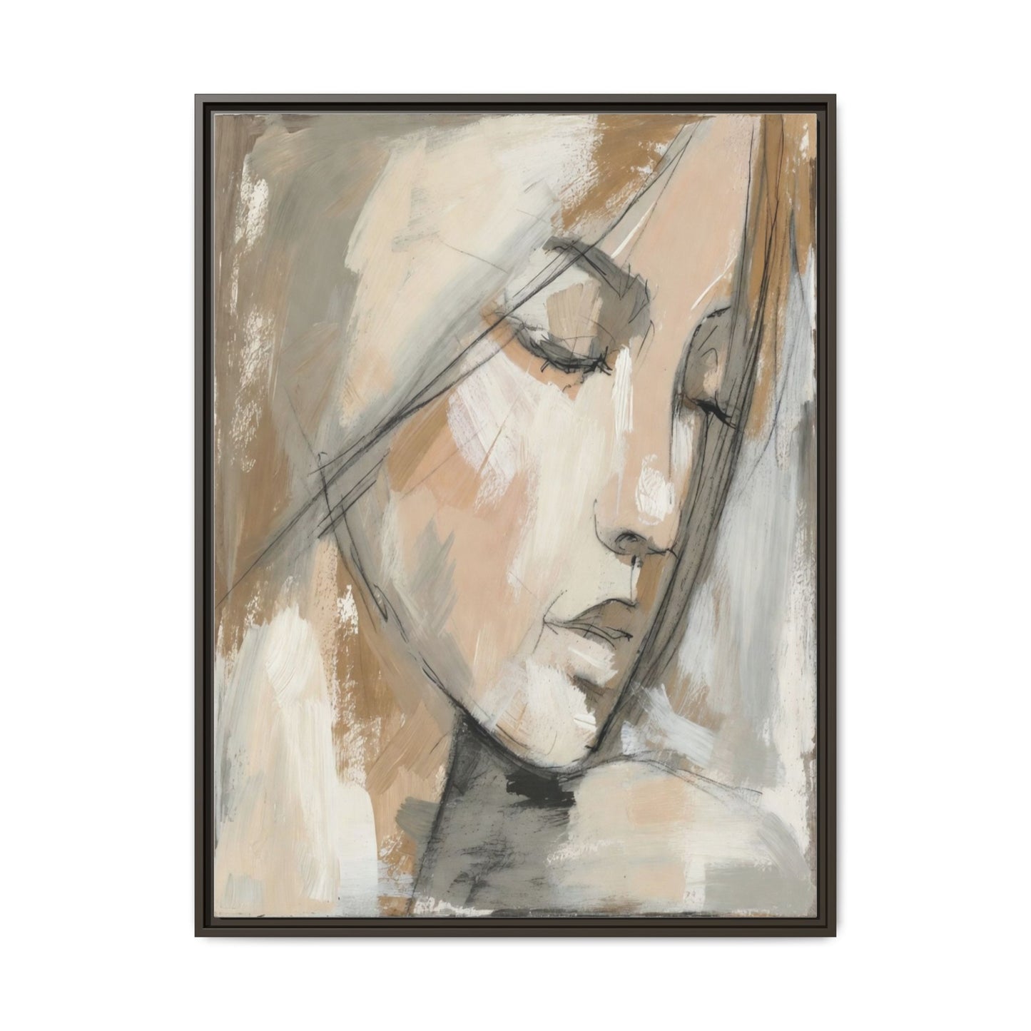 Framed Matte Canvas Art — Serene Abstract Portrait in Neutrals