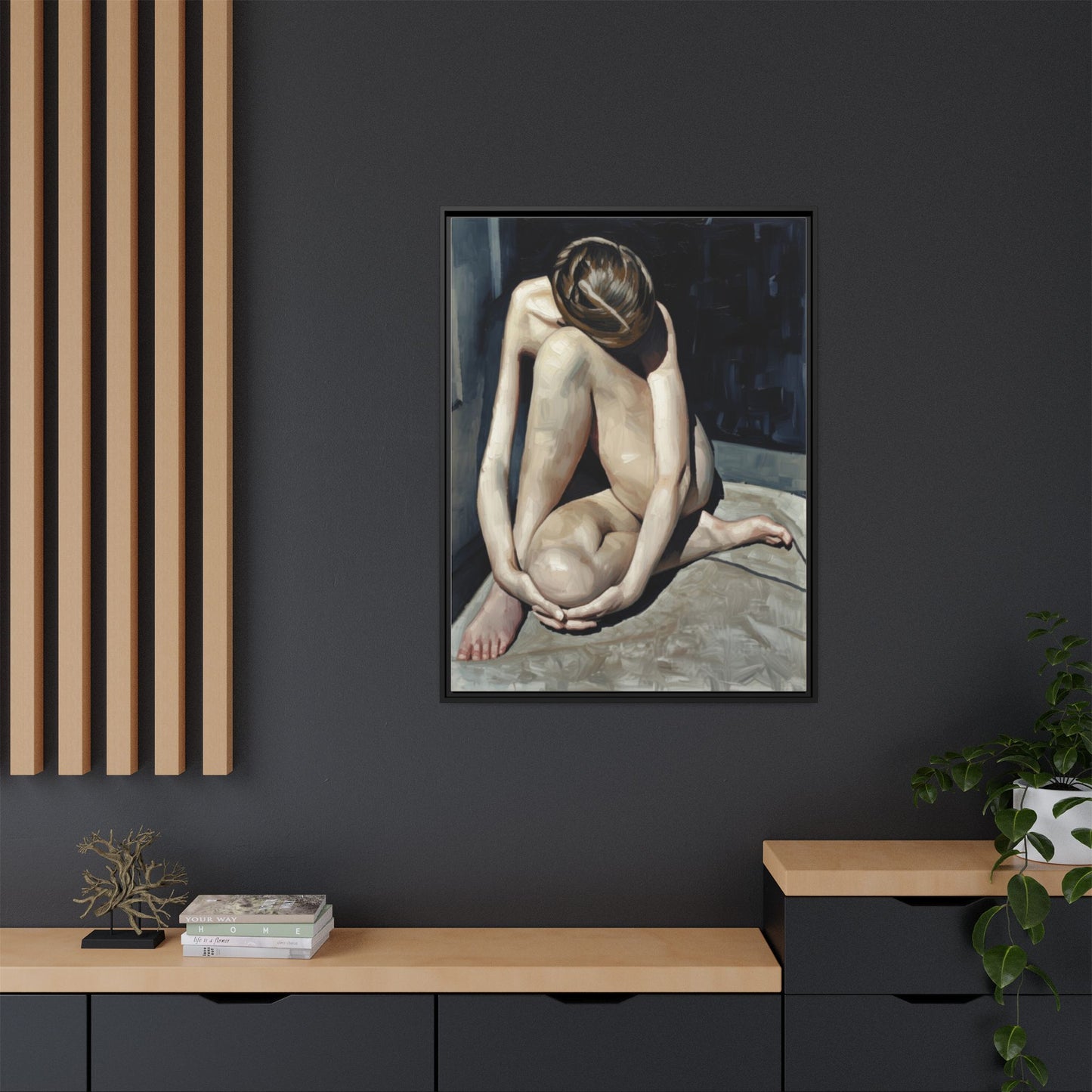 Framed Matte Canvas Print Contemplative Nude Figure Art