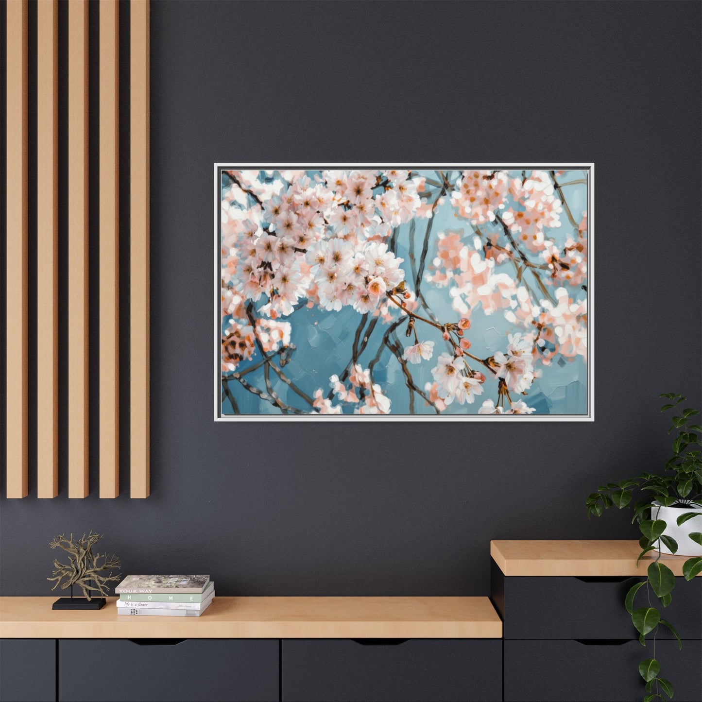 Framed Cherry Blossom Matte Canvas Print — Soft Pink Floral Wall Art