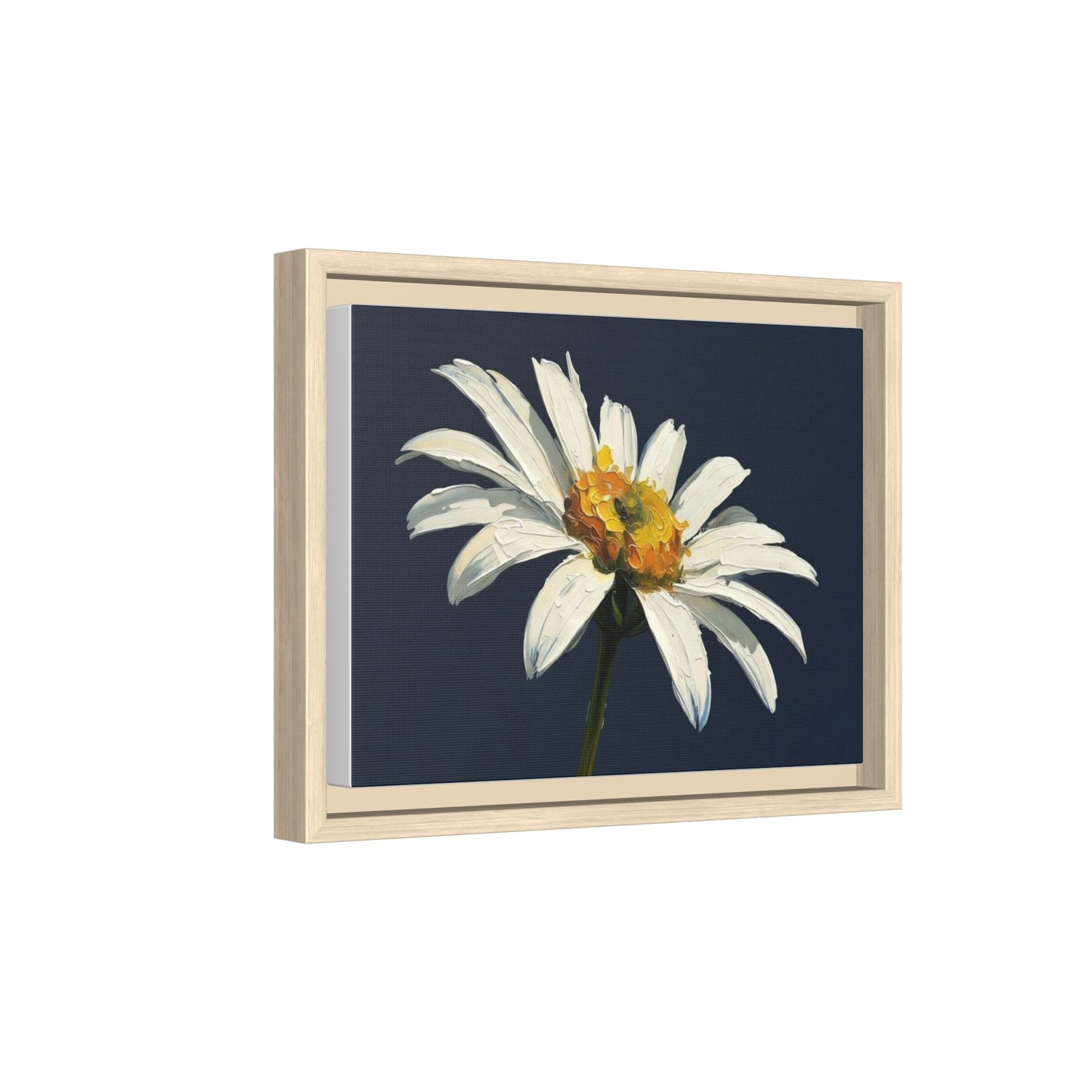 Framed Matte Canvas Daisy Wall Art — White Floral Painting on Navy