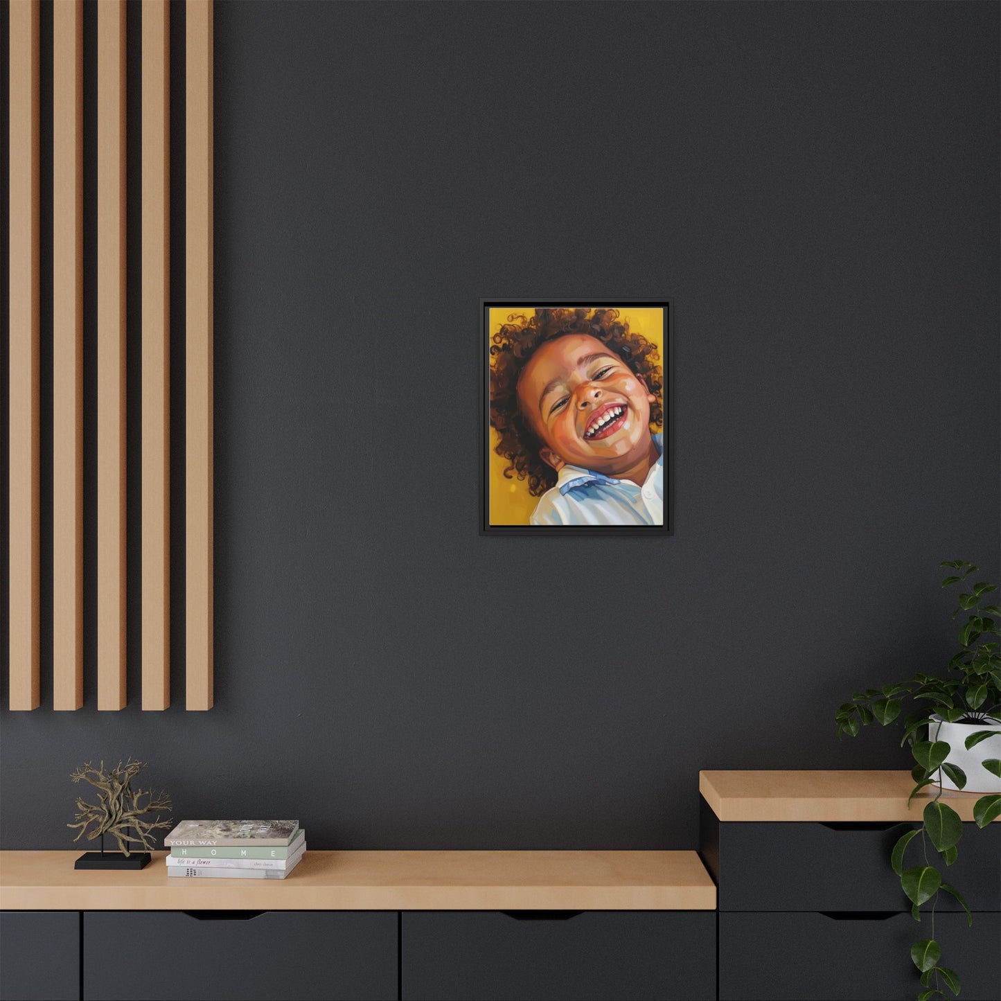 Framed Matte Canvas Print – Joyful Child Portrait, Colorful Nursery Wall Art