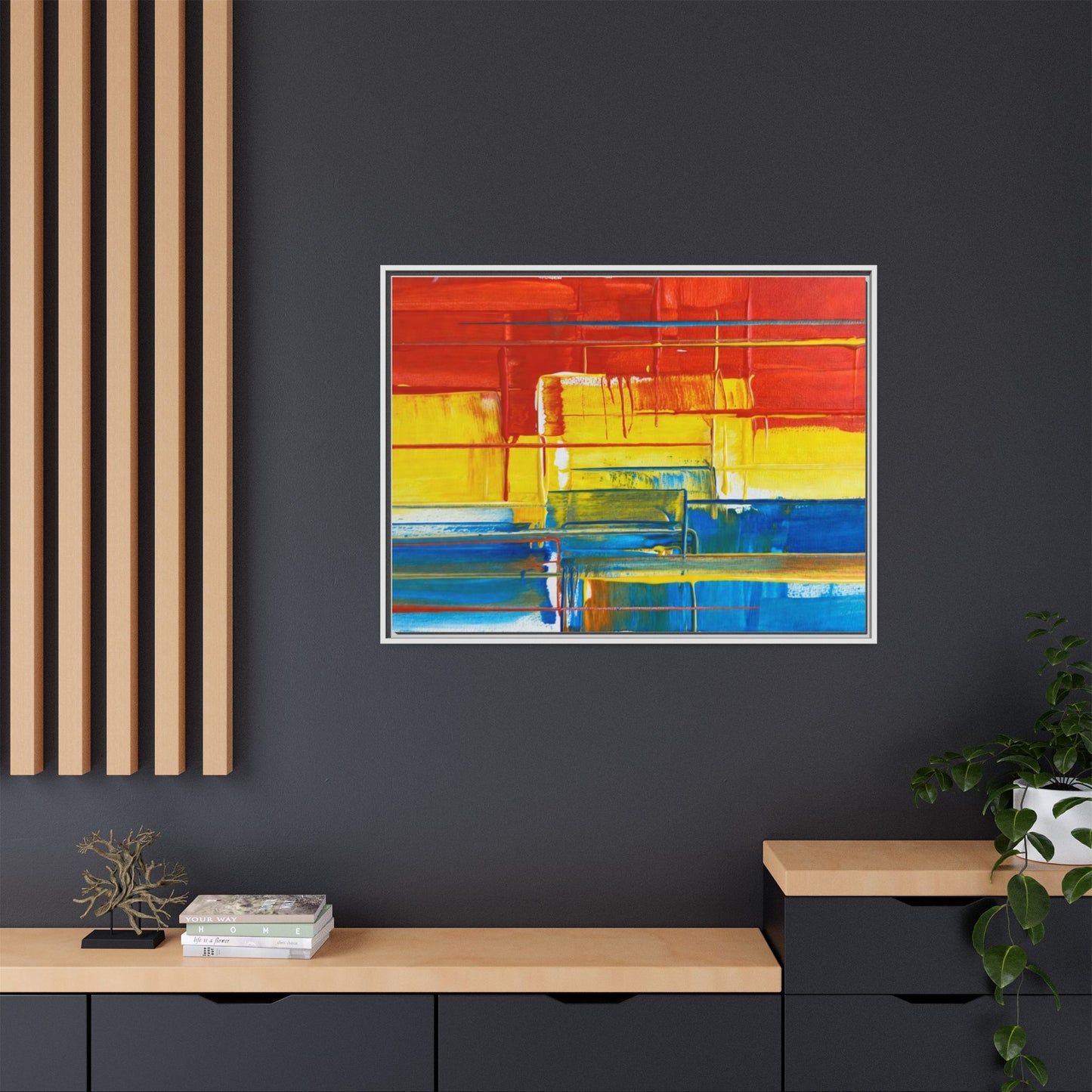 Abstract Multi-Color Framed Canvas Art — Modern Geometric Wall Decor