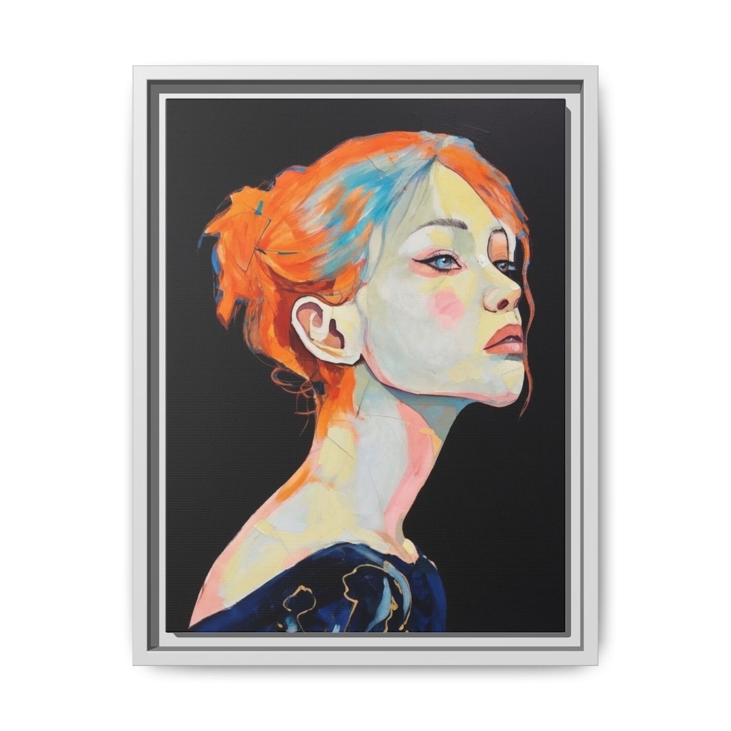 Framed Matte Canvas Portrait — Vibrant Multi‑Color Woman Wall Art