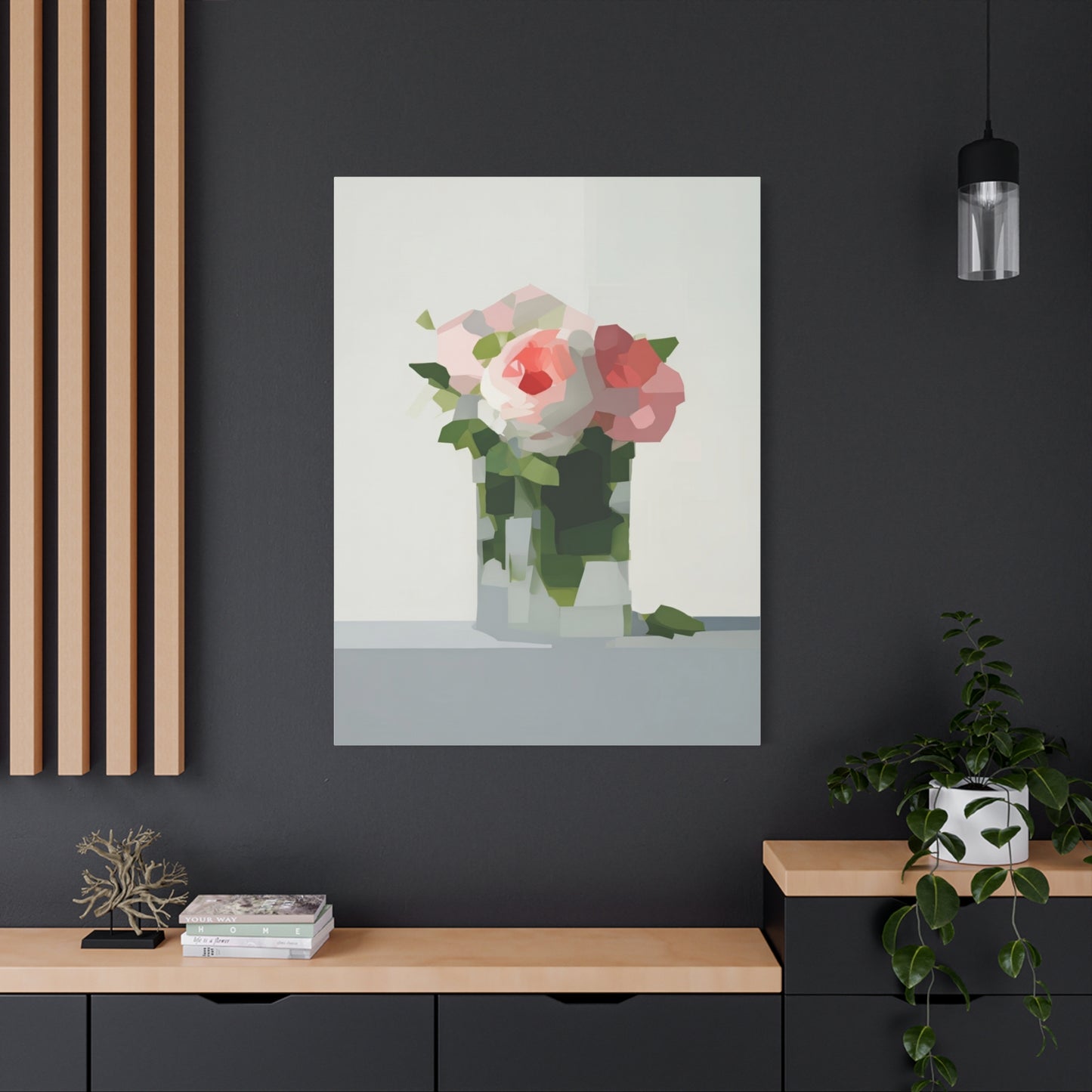Pink Roses Geometric Canvas Print — Stretched Matte Wall Art