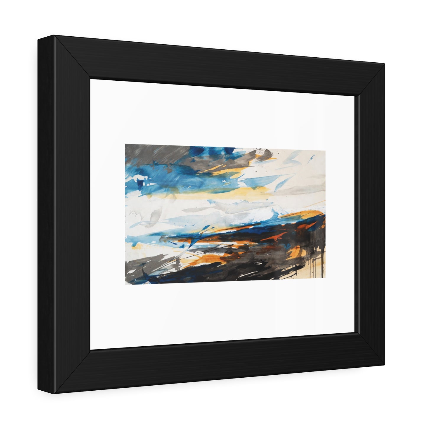 Framed Abstract Poster — Blue & Gold Coastal Abstract Art Print
