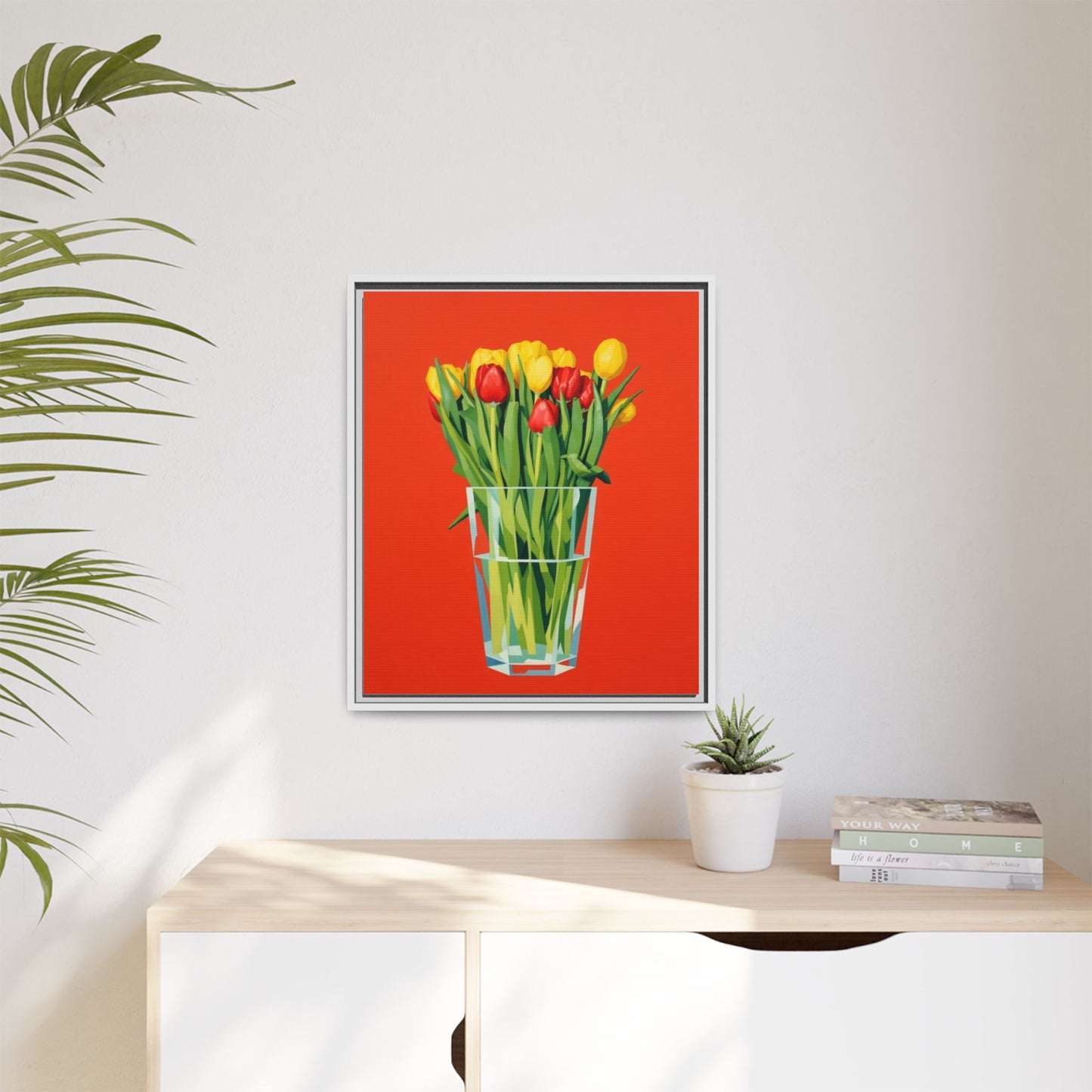 Framed Tulip Bouquet Matte Canvas Art — Vibrant Red Floral Wall Print