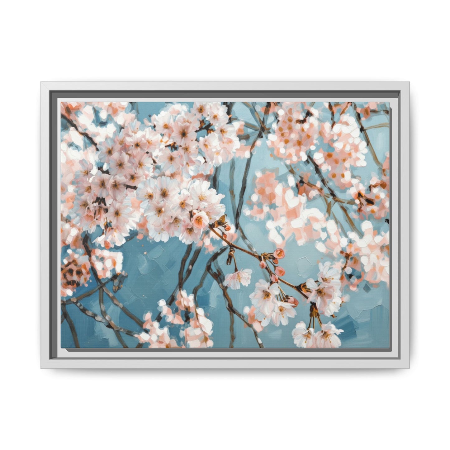 Framed Cherry Blossom Matte Canvas Print — Soft Pink Floral Wall Art