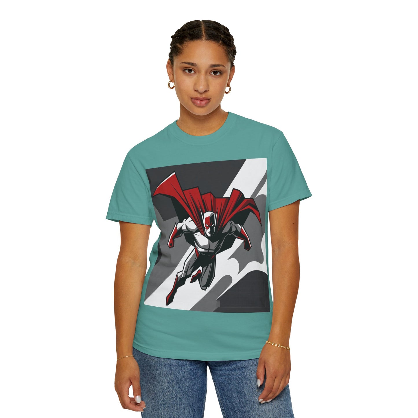 Superhero Action T-Shirt — Red Cape Comic Graphic Tee