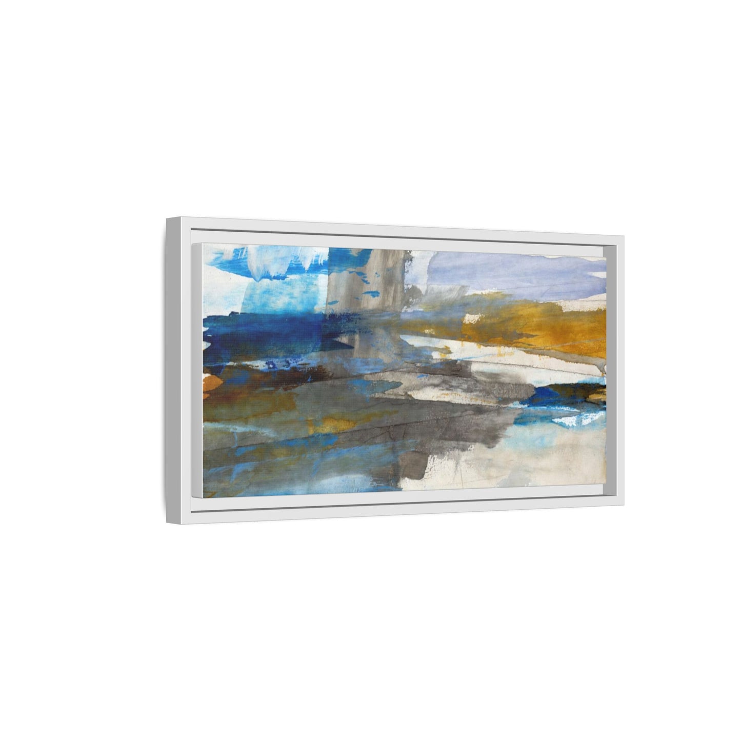 Abstract Blue & Gold Framed Canvas Art — Matte Multi-Color Wall Print