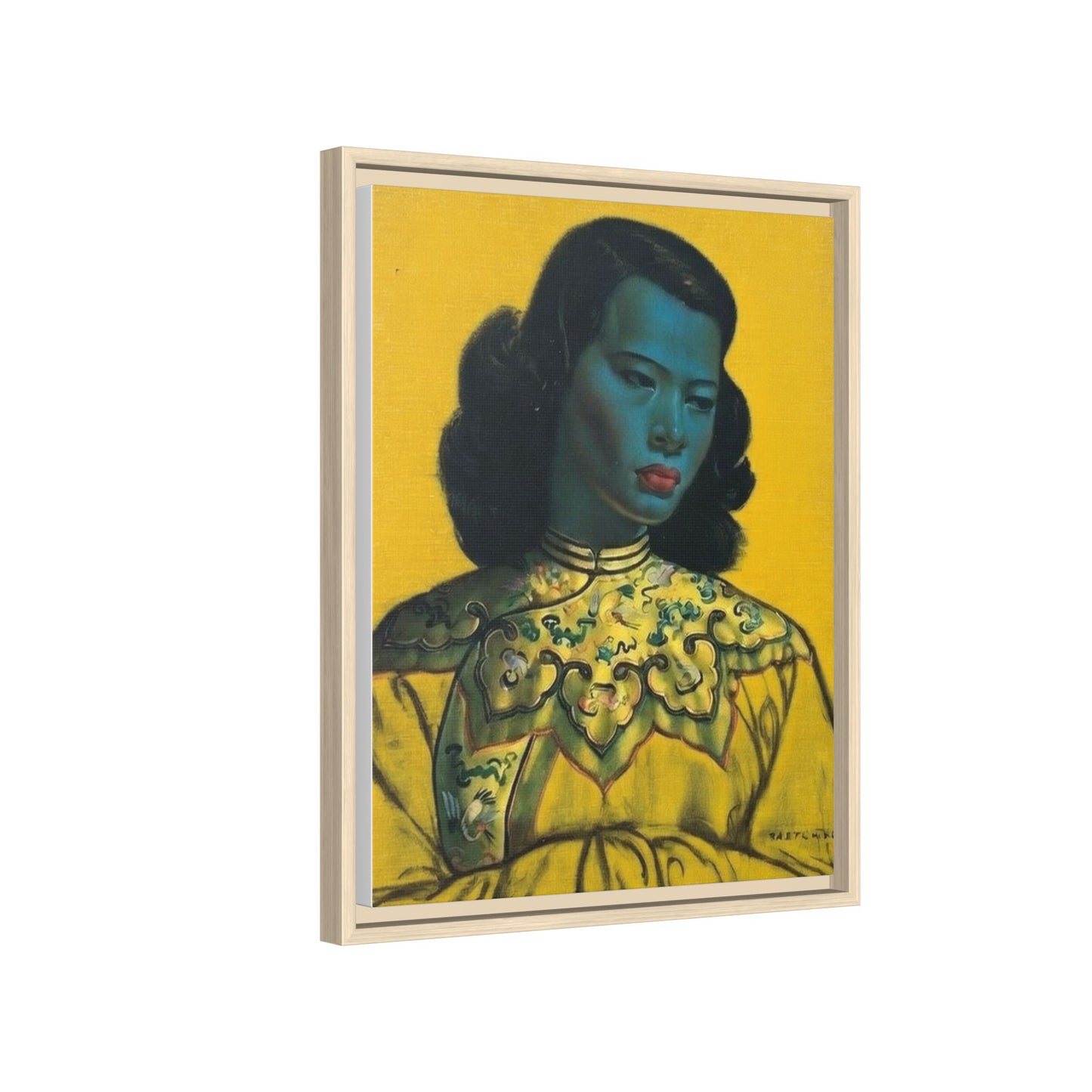 Framed Matte Canvas Art Print — Vintage Portrait with Yellow Background