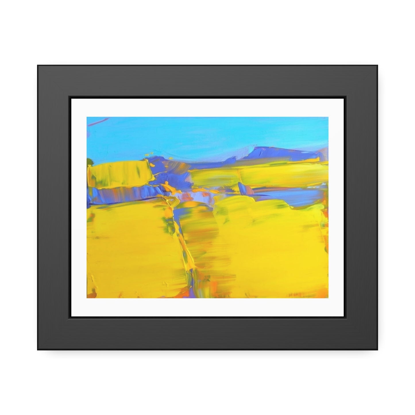 Abstract Sunshine Landscape Framed Poster  Bright Yellow Blue Modern Wall Art