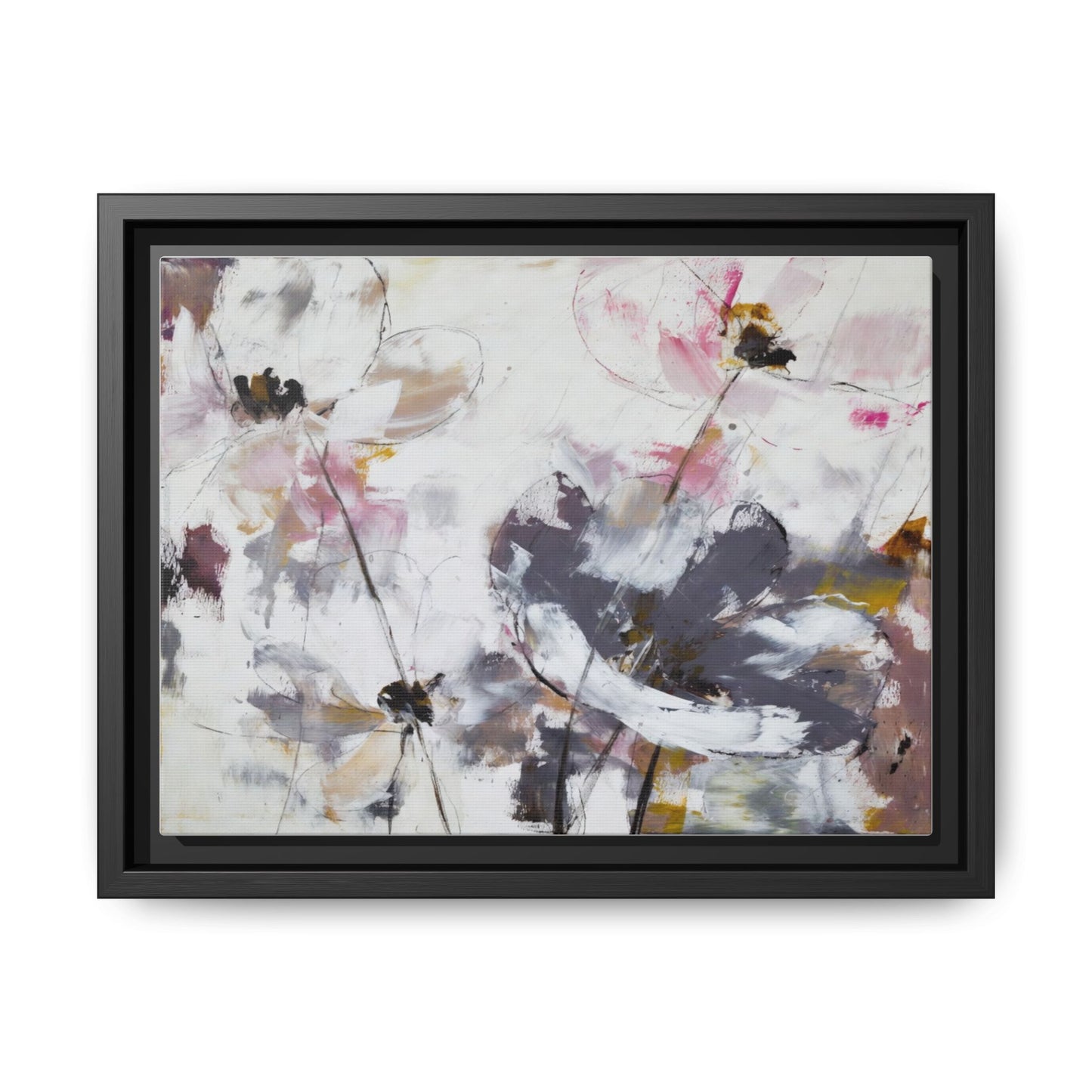 Abstract Floral Matte Canvas Framed Wall Art — Soft Watercolor Blooms