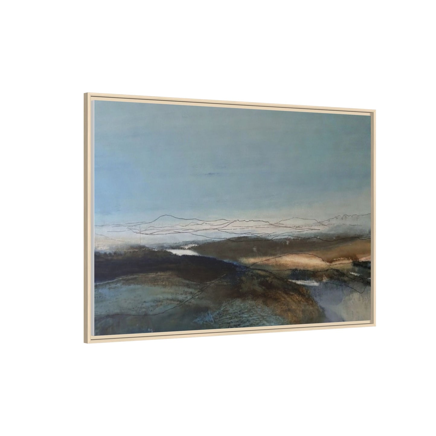 Framed Matte Canvas Wall Art — Serene Abstract Blue Landscape