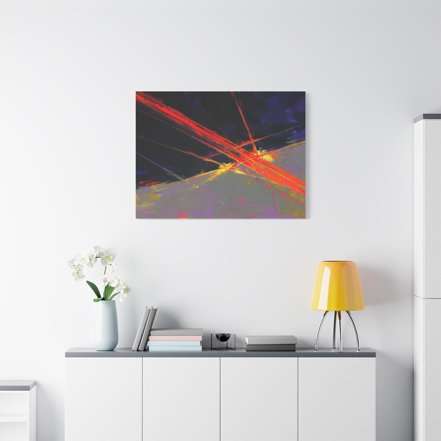 Abstract Red Streaks Matte Canvas Print — Modern Geometric Wall Art