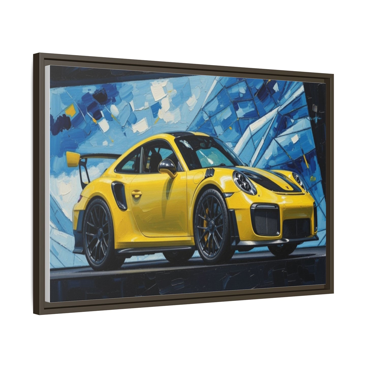 Yellow Porsche Sports Car Matte Framed Canvas – Modern Automotive Wall Art