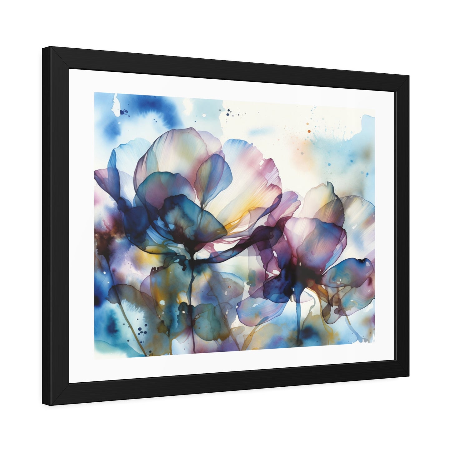 Abstract Blue Floral Framed Poster — Watercolor Flower Art Print