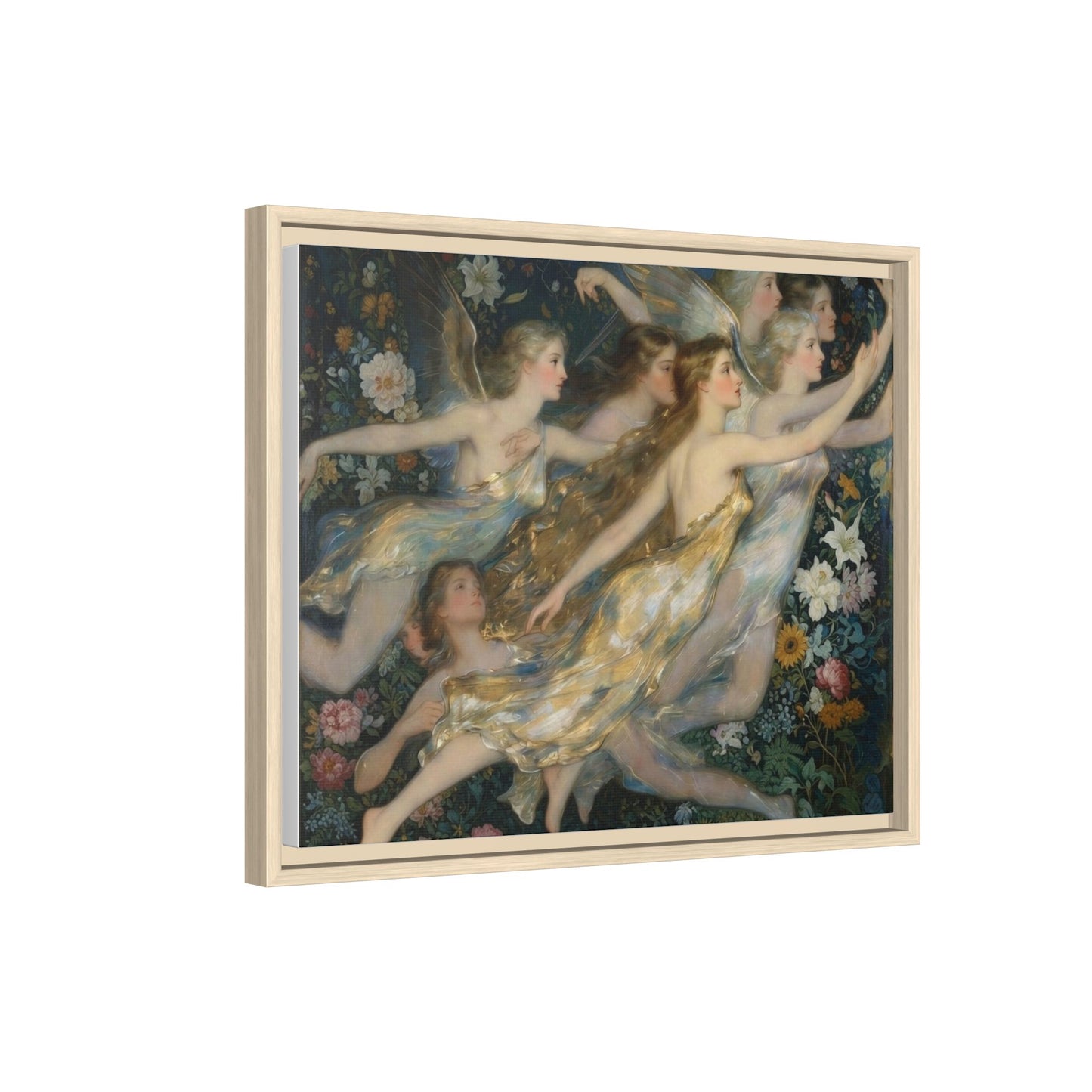 Framed Matte Canvas Wall Art — Vintage Fairies & Floral Painting