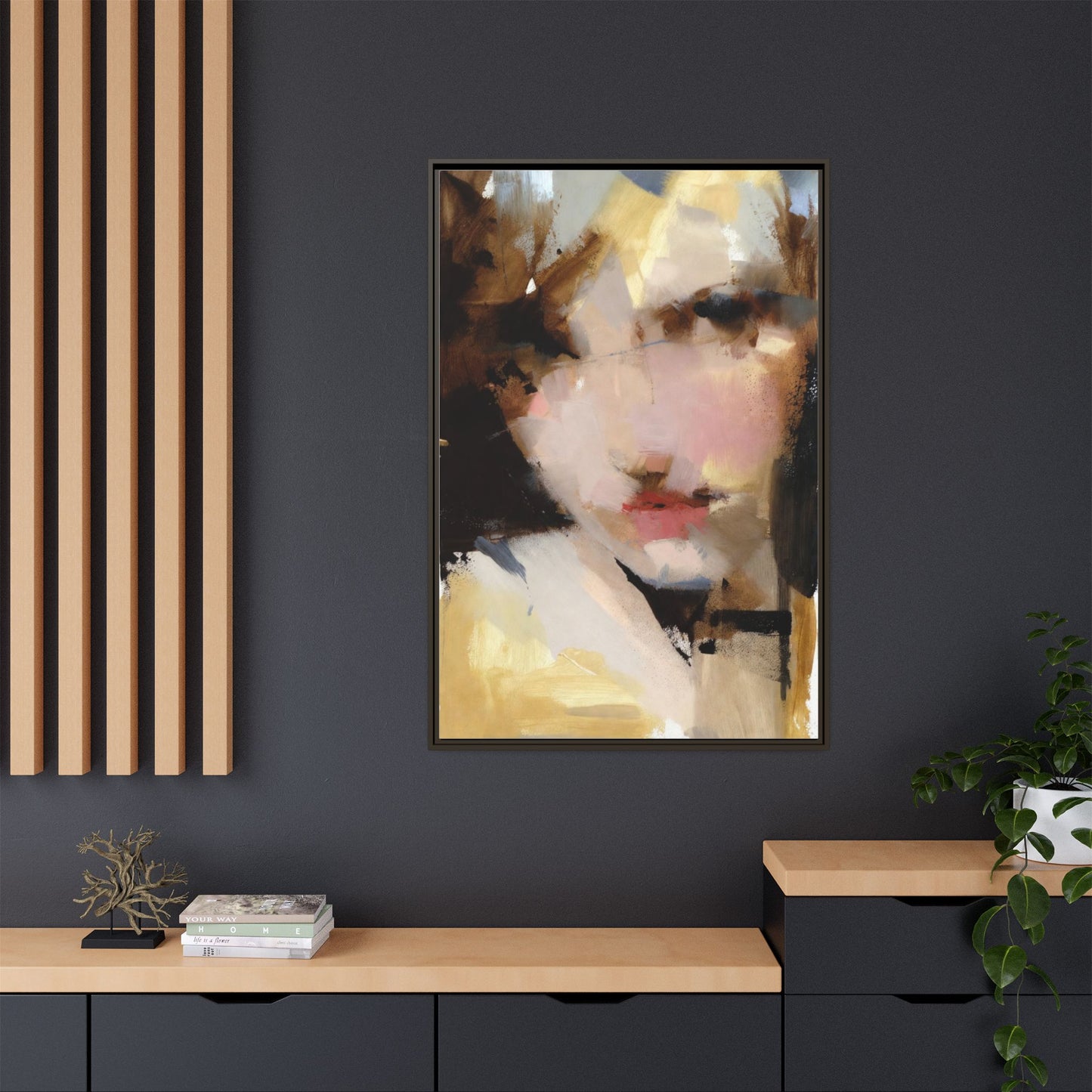 Abstract Portrait Matte Canvas Framed Print — Modern Feminine Wall Art