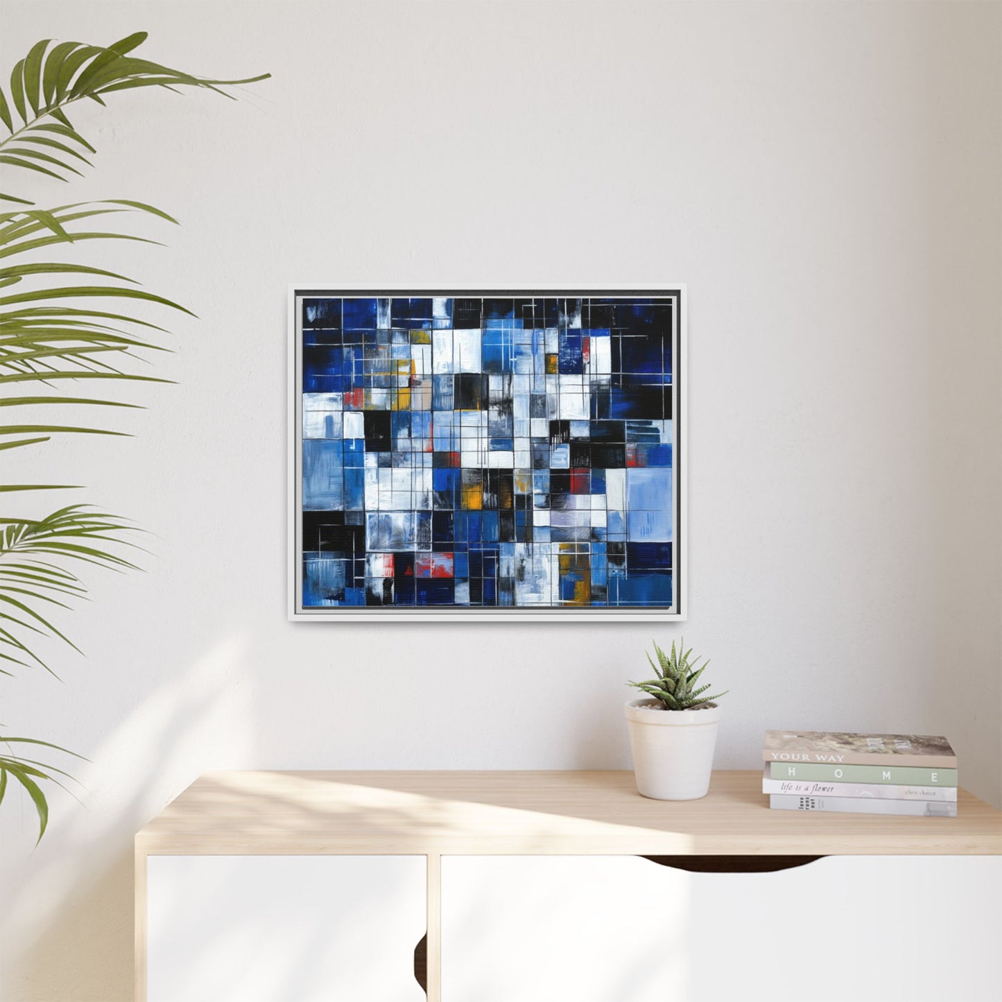 Abstract Blue Grid Matte Canvas Framed Art Print