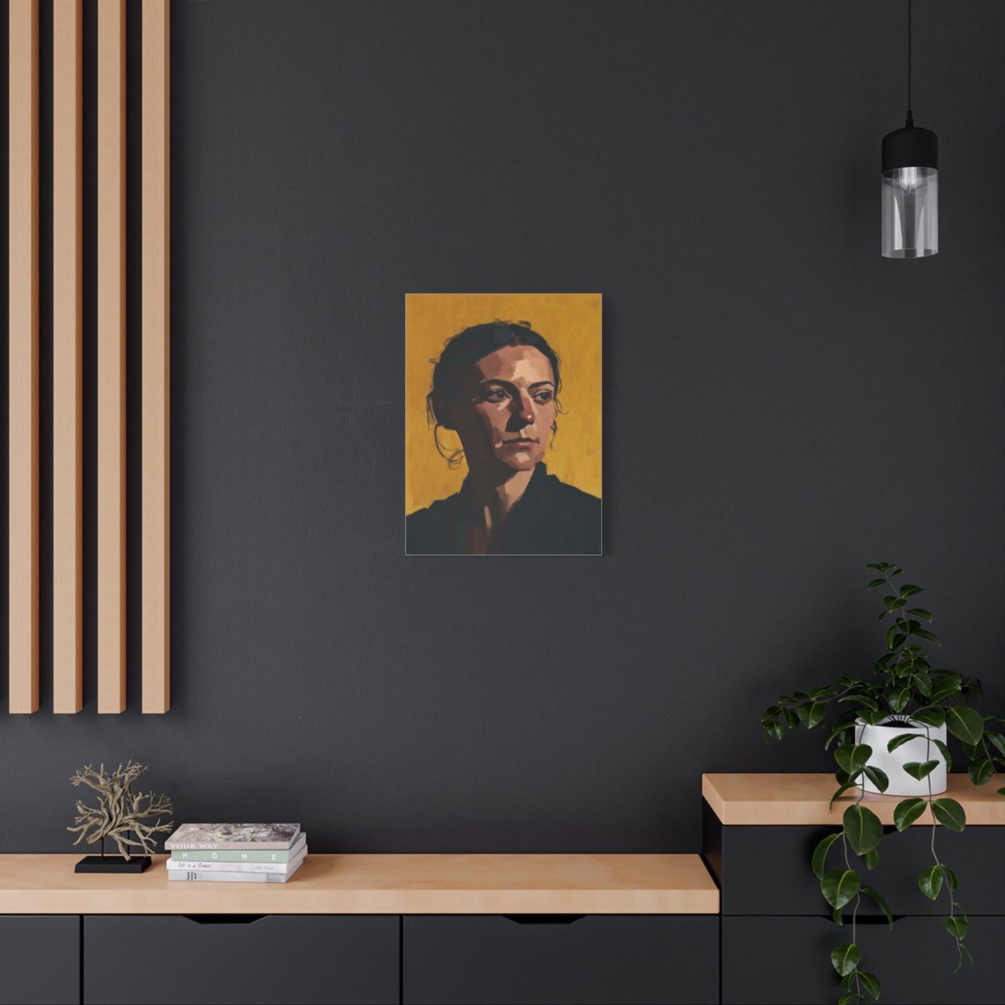 Portrait Painting Canvas Print — Moody Golden Female Portrait on Matte Stretched Canvas