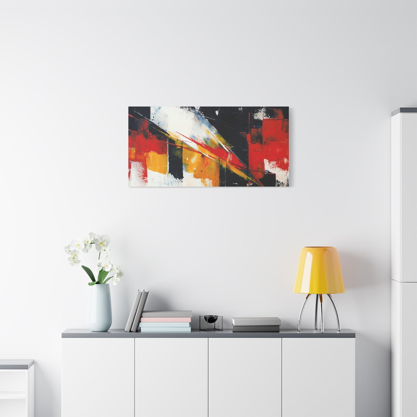 Abstract Geometric Canvas Art — Bold Red & Black Modern Wall Painting