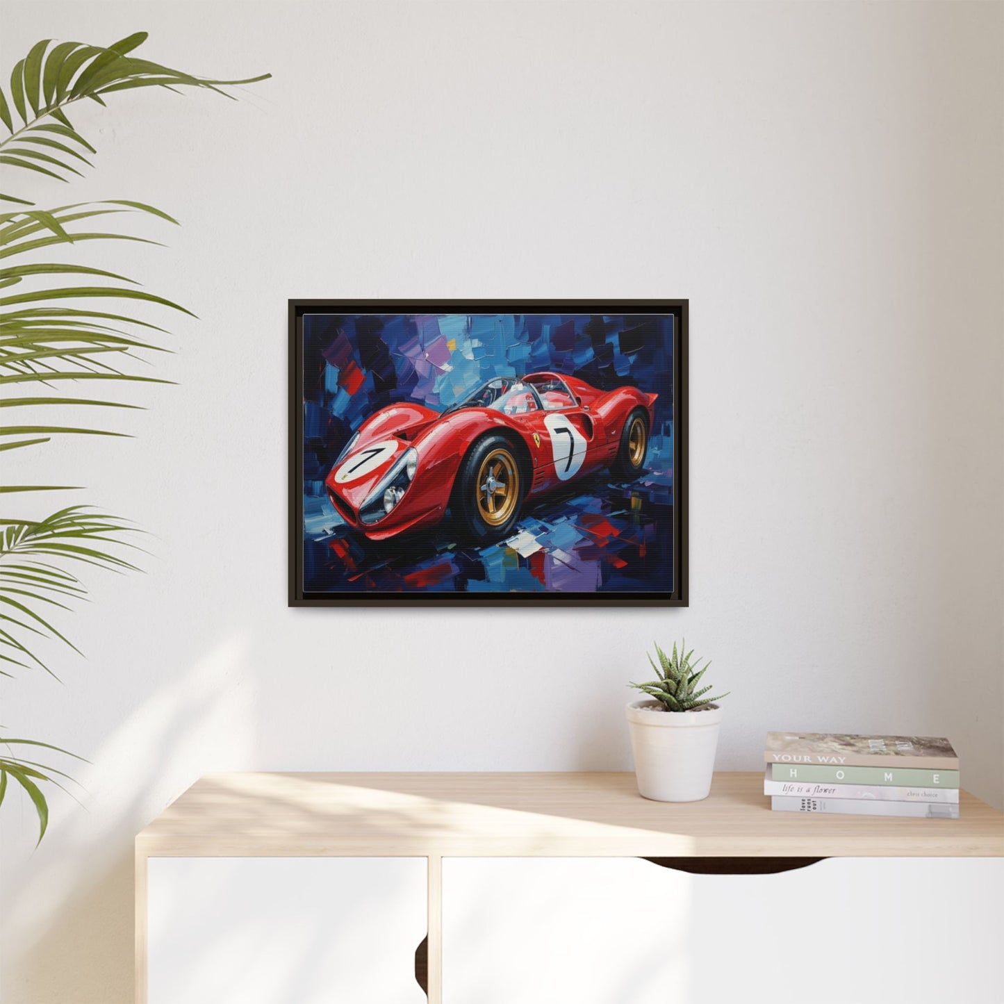 Vintage Ferrari Red Racecar Matte Canvas Framed Wall Art