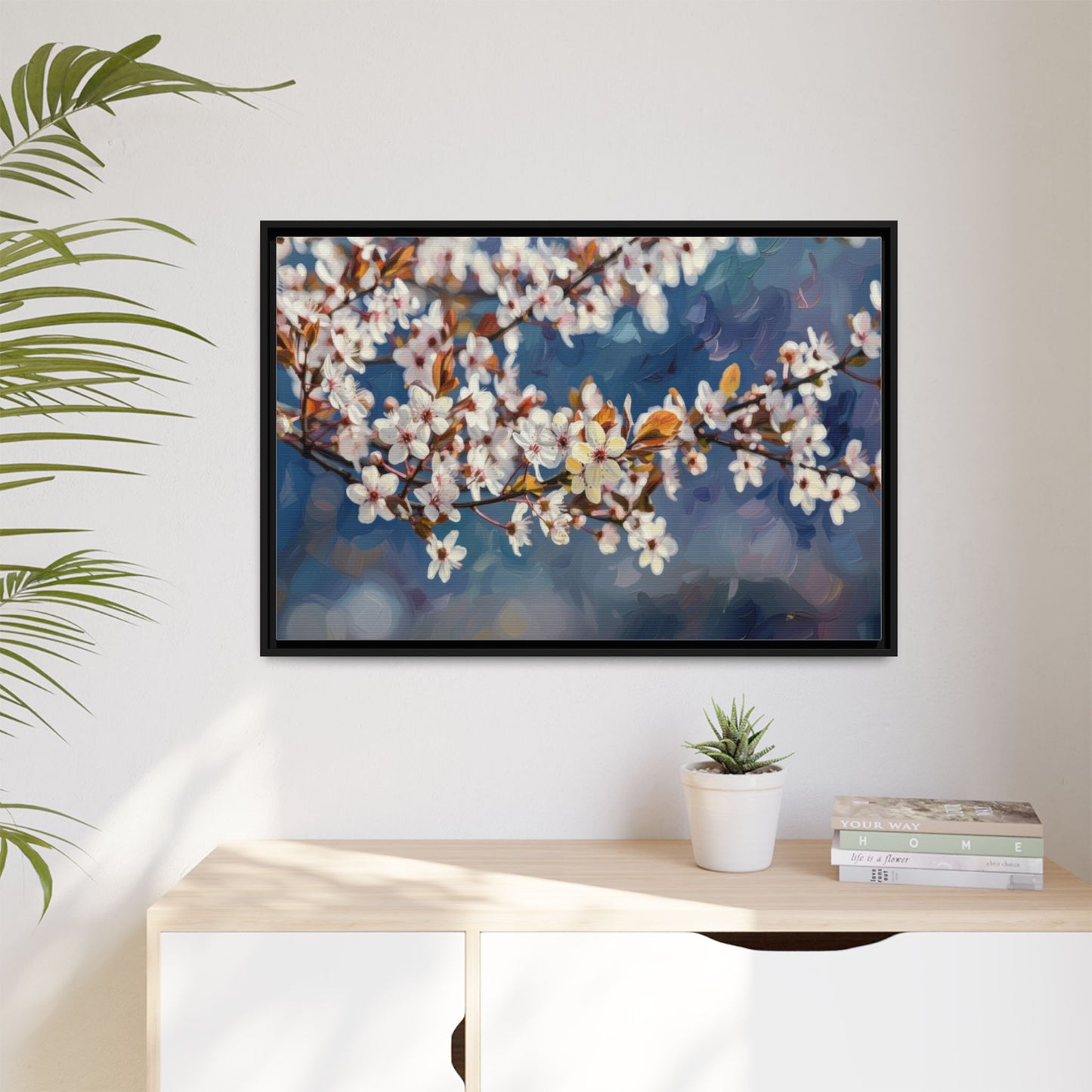 Framed Matte Canvas Print — Cherry Blossom Branch Wall Art