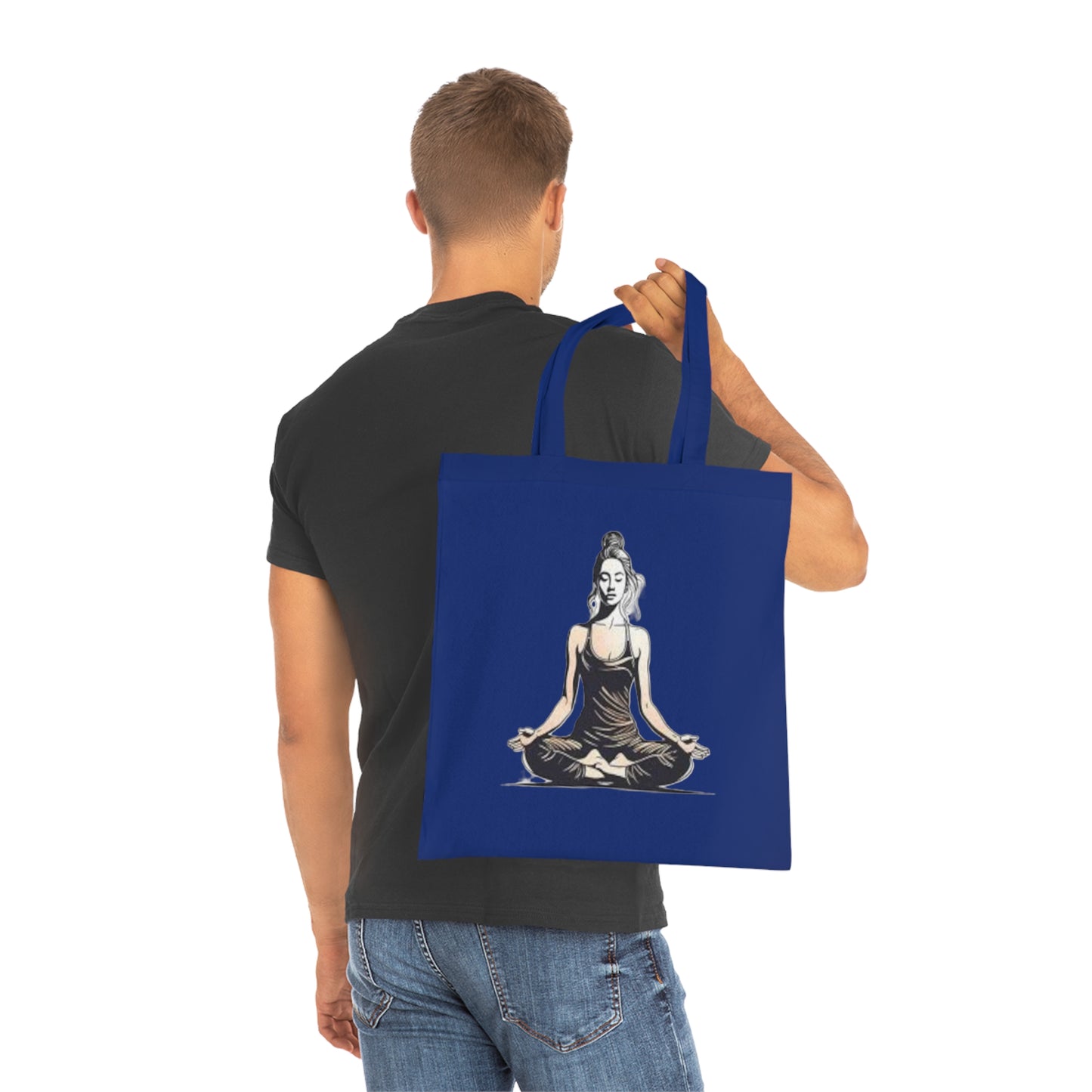 Yoga Meditation Cotton Tote Bag — Lotus Pose Graphic Beach & Market Tote