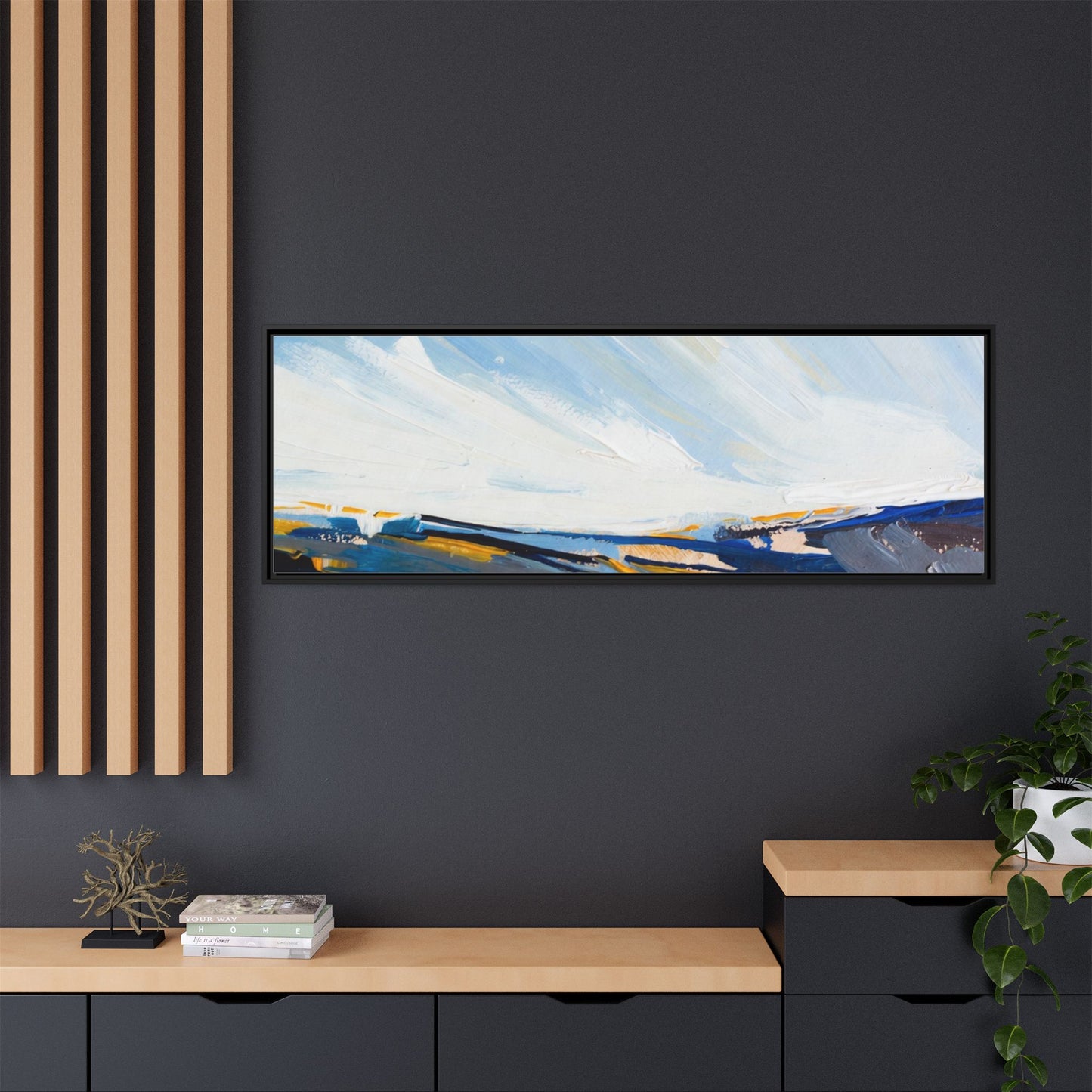 Framed Abstract Seascape Canvas Print — Matte Multi‑Color Wall Art