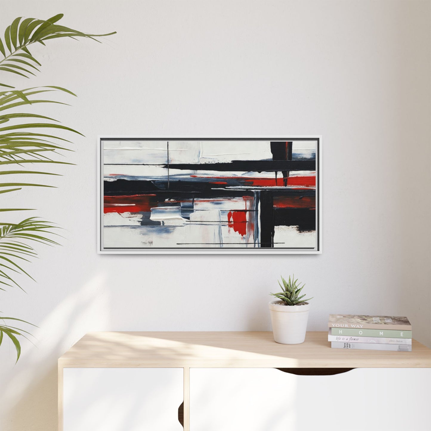 Abstract Red & Black Framed Canvas Art — Modern Matte Wall Painting