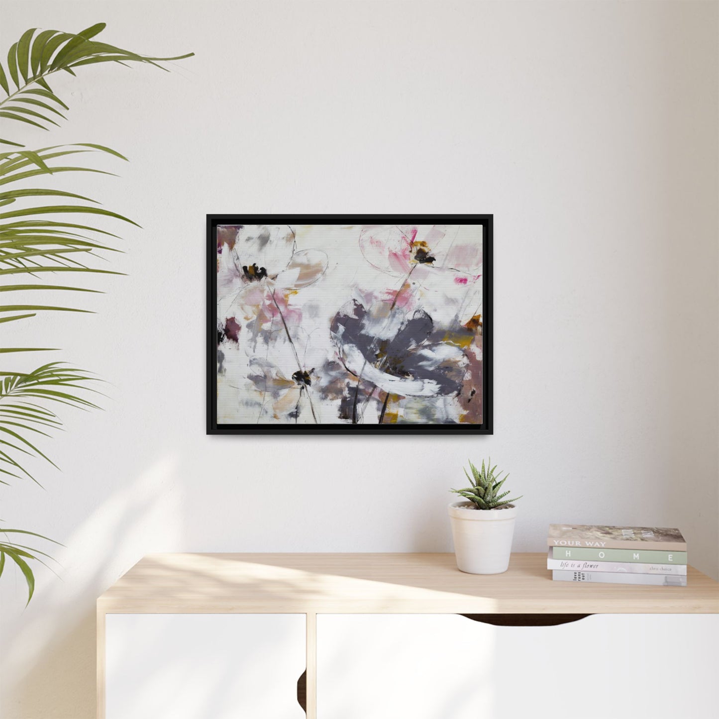 Abstract Floral Matte Canvas Framed Wall Art — Soft Watercolor Blooms