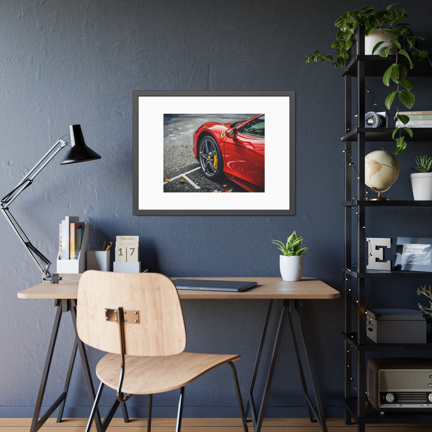 Framed Poster - Red Sports Car Photo, Modern Automotive Wall Art