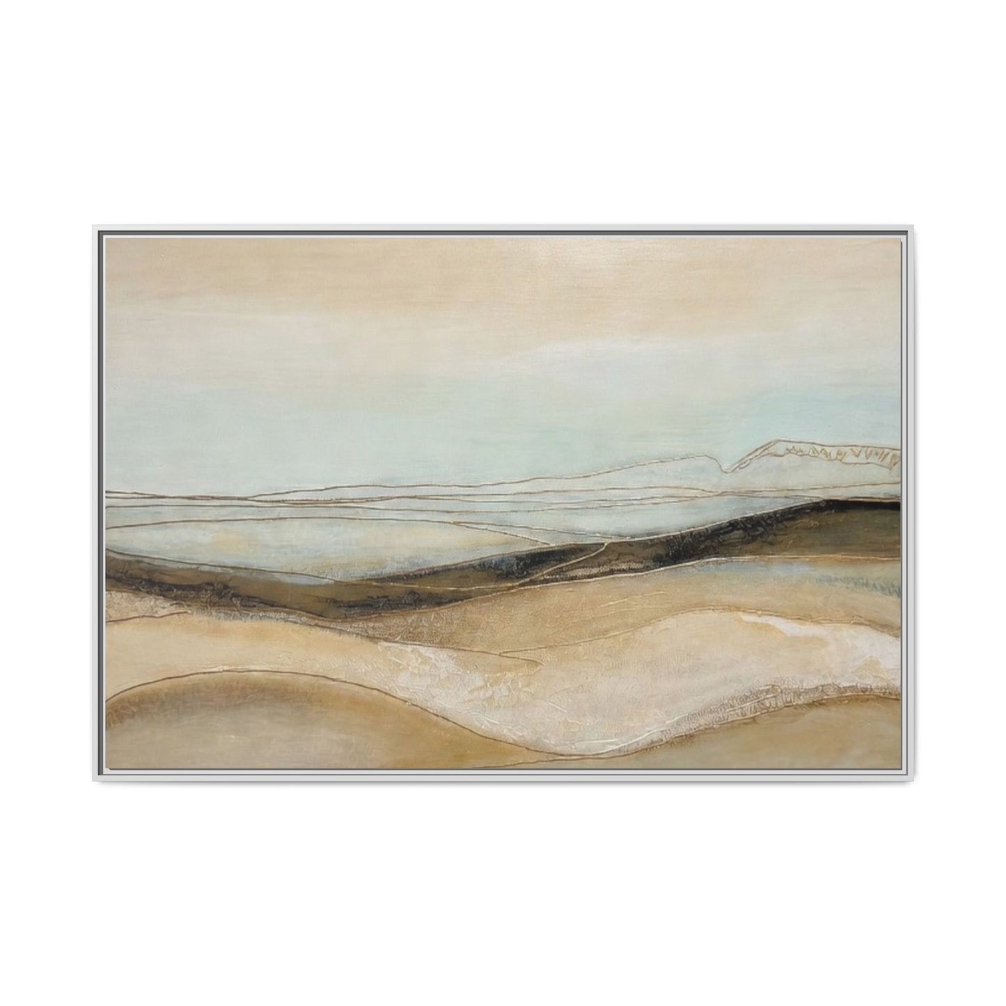 Framed Matte Canvas Wall Art — Neutral Abstract Landscape in Soft Blues & Earth Tones