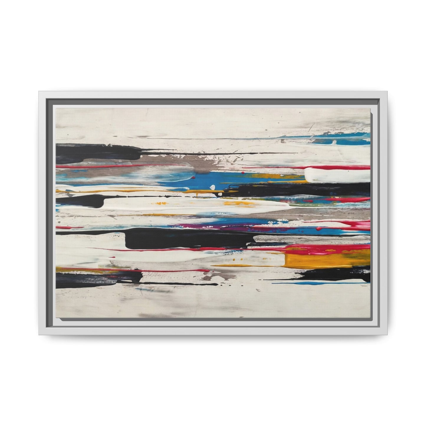 Abstract Multi-Color Framed Canvas Wall Art — Modern Horizontal Brushstroke Print