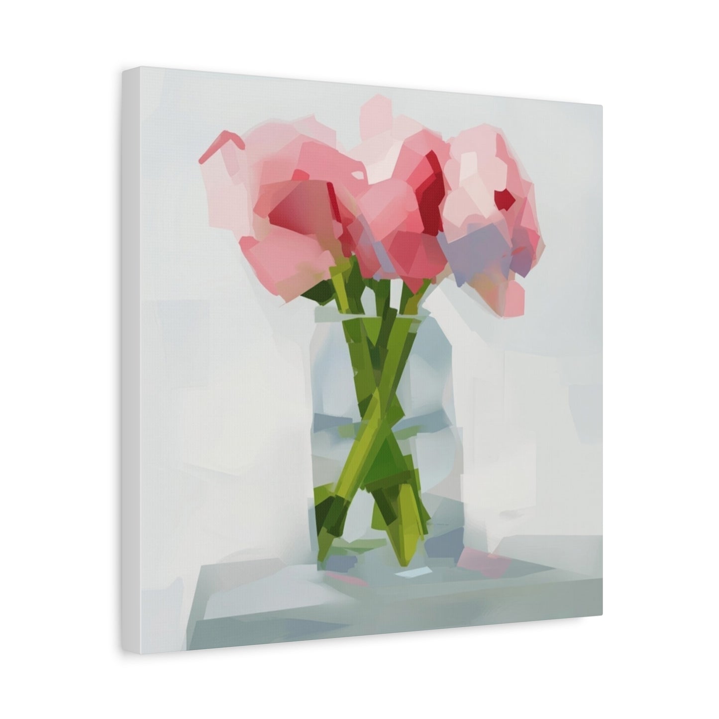 Pink Peonies Vase Canvas Art — Stretched Matte Wall Decor