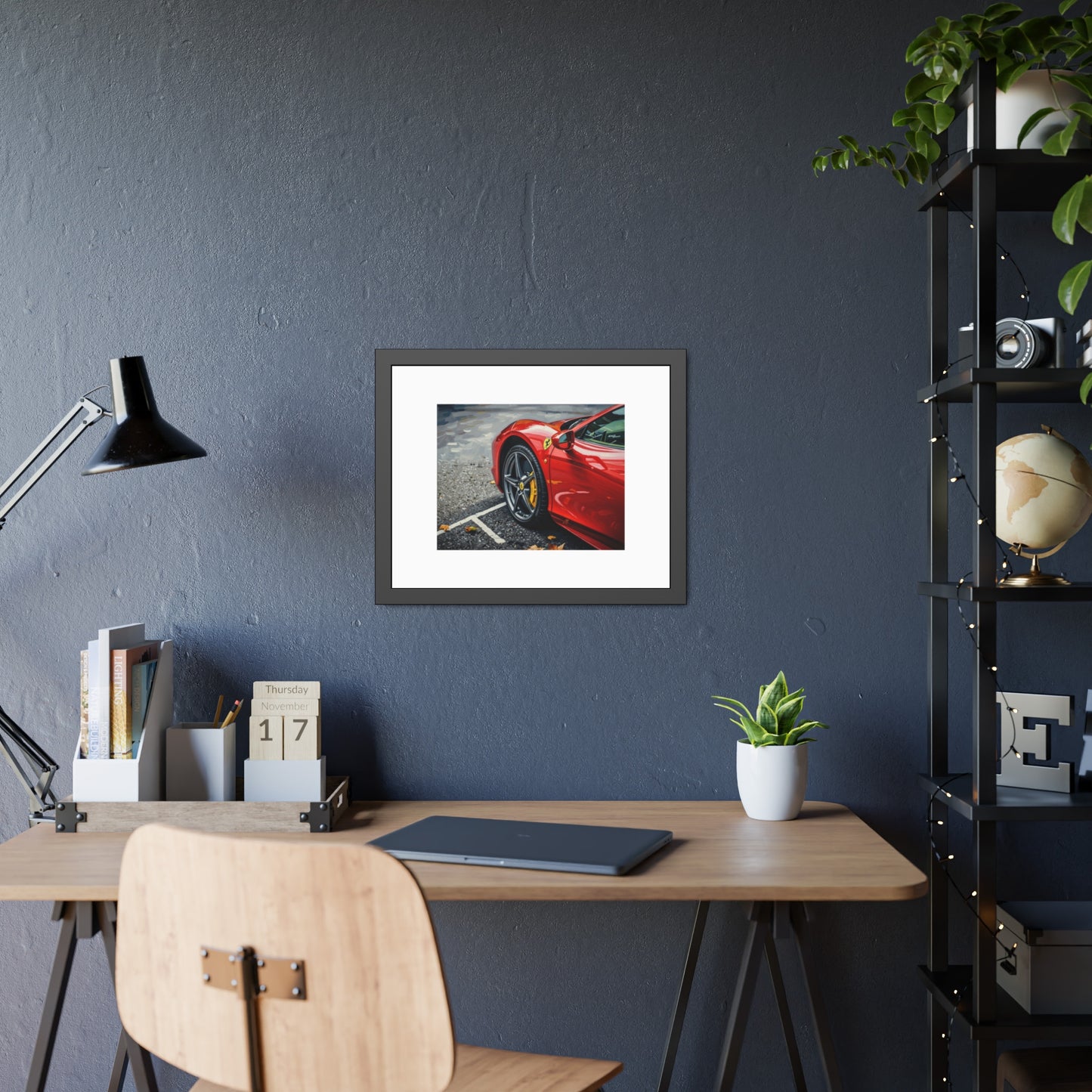 Framed Poster - Red Sports Car Photo, Modern Automotive Wall Art