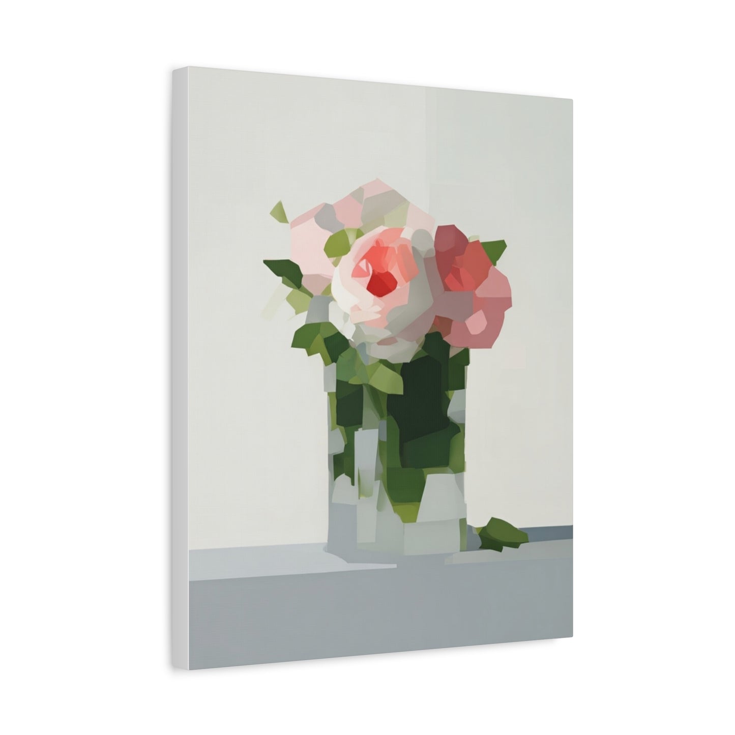 Pink Roses Geometric Canvas Print — Stretched Matte Wall Art