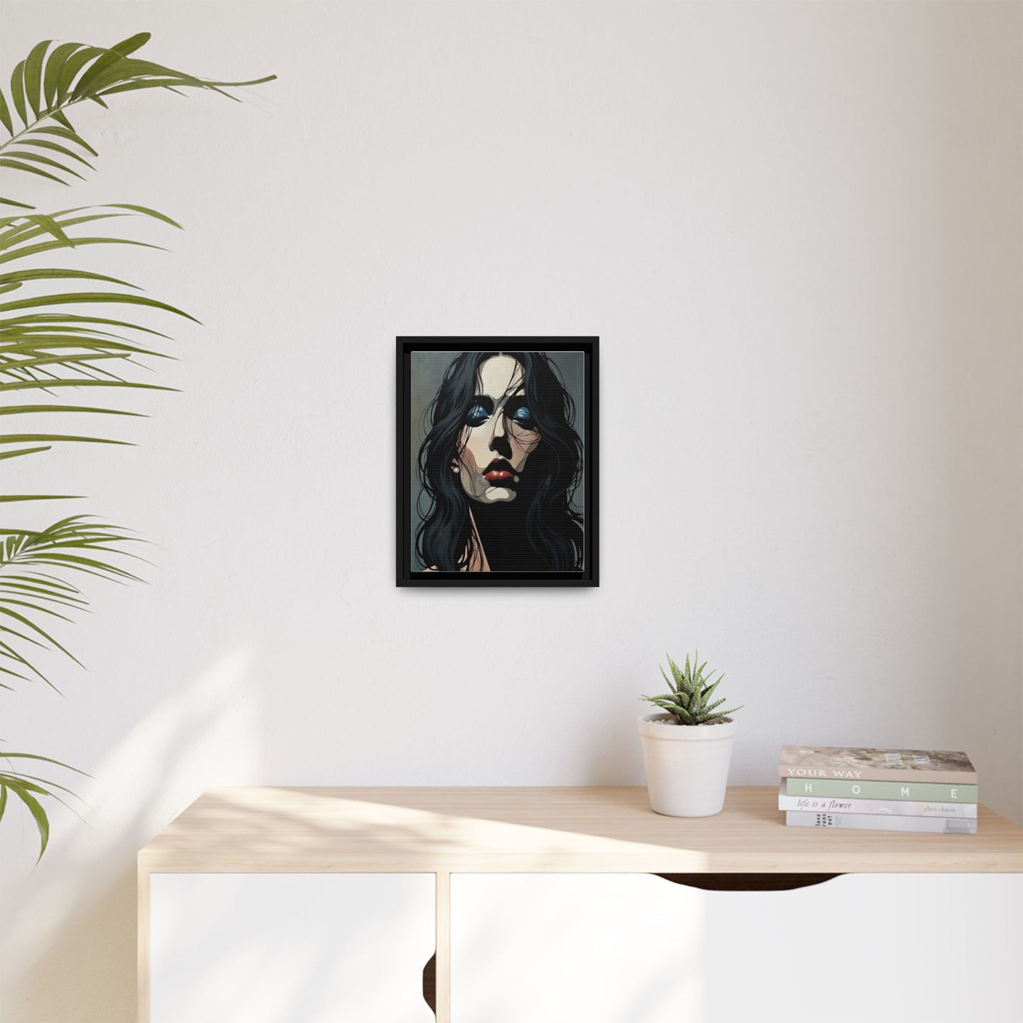 Framed Matte Canvas: Moody Portrait of Woman – Modern Gothic Wall Art