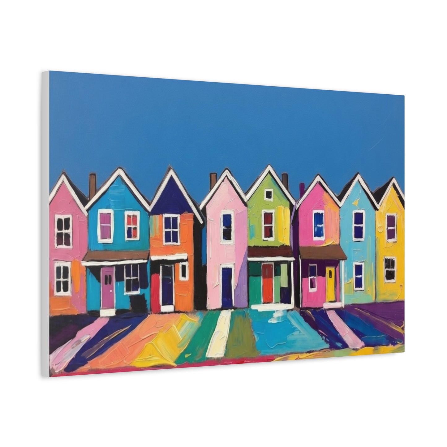 Colorful Row Houses Matte Canvas Print Vibrant Coastal Neighborhood Wall Art