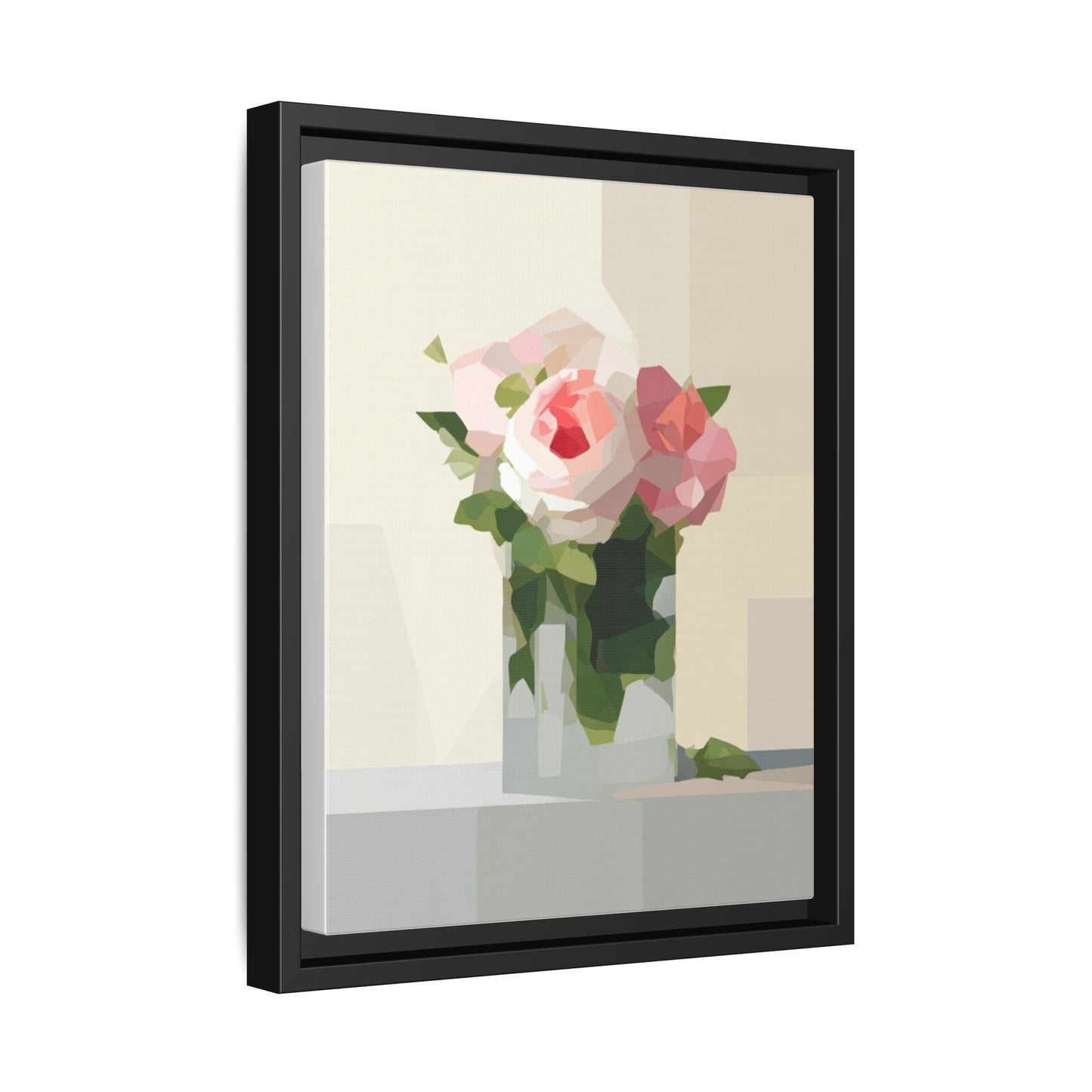 Framed Floral Canvas Print — Geometric Pink Rose Wall Art