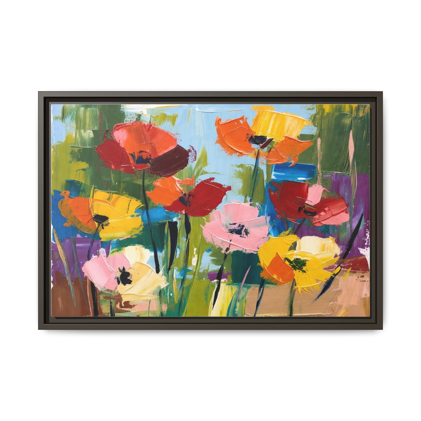 Framed Floral Canvas Print — Colorful Abstract Poppy Artwork