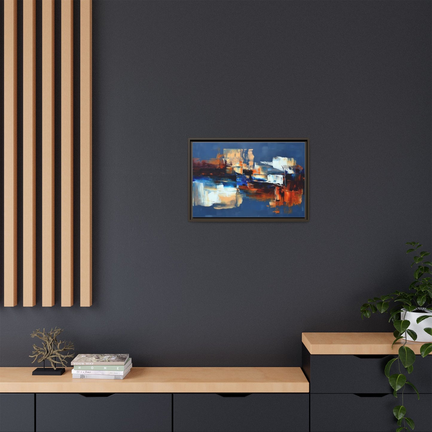 Abstract Blue & Rust Framed Canvas Art — Modern Matte Wall Painting