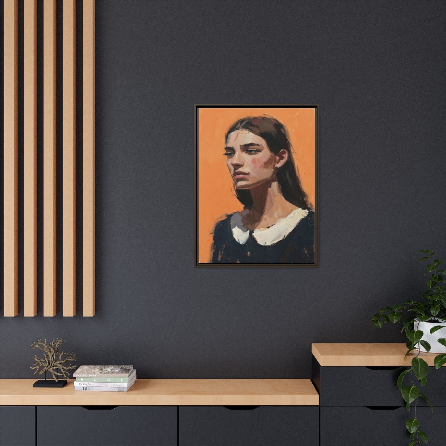 Framed Matte Canvas Portrait Art — Modern Figurative Painting on Orange