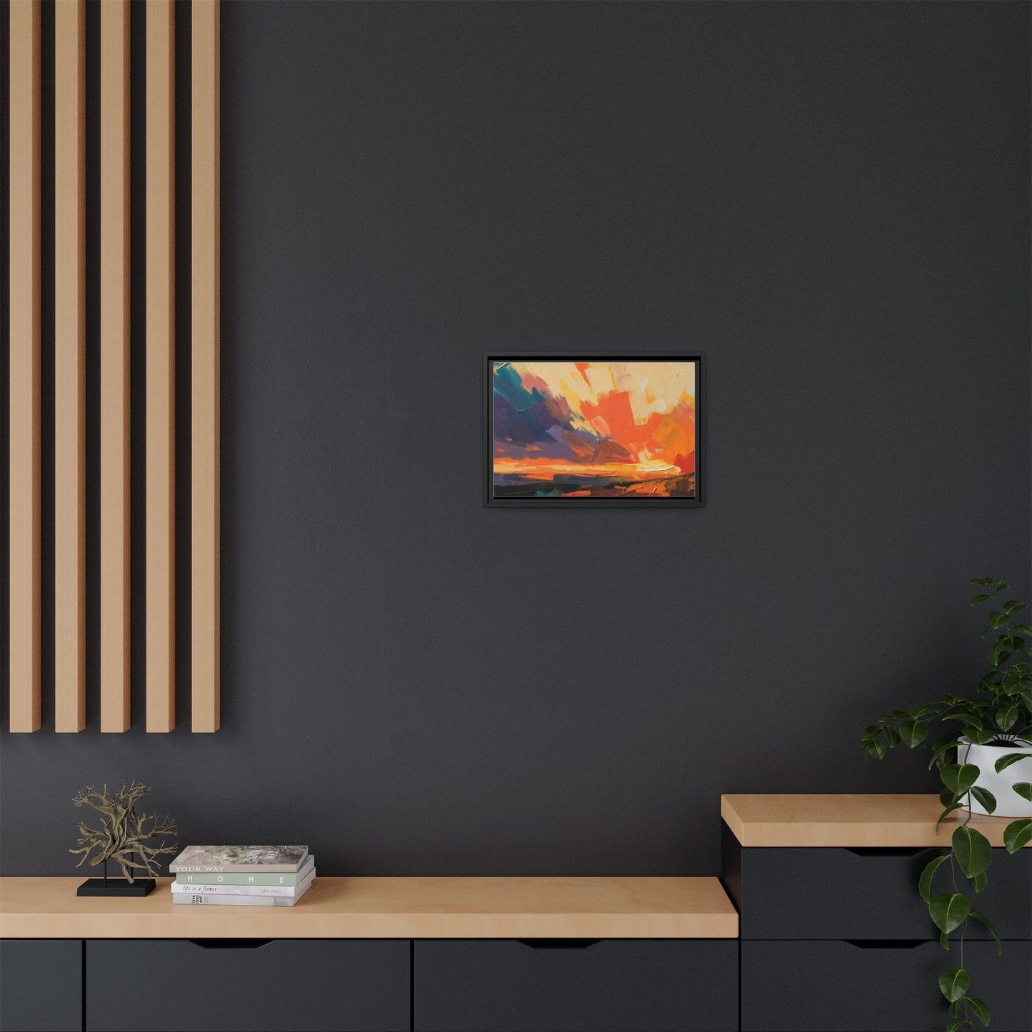 Framed Abstract Sunset Canvas Art – Multicolor Matte Wall Decor